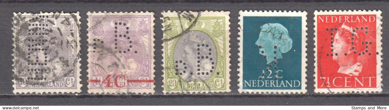 Netherlands - 5 Canceled Perfins Stamps - Perforadas