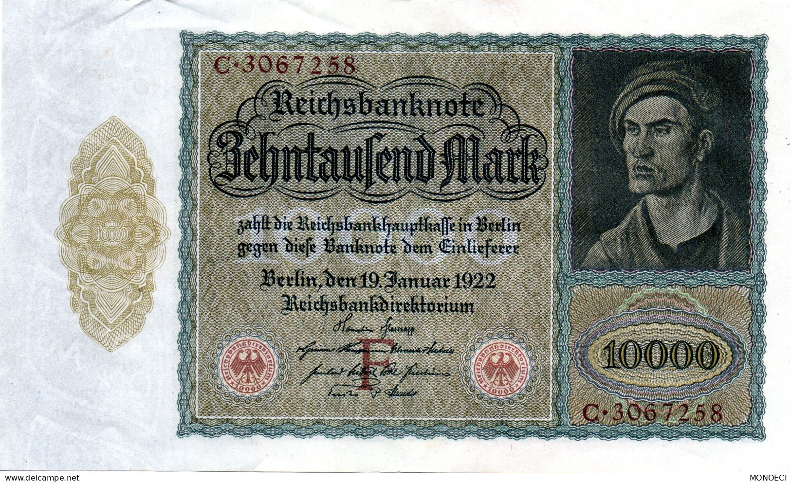 ALLEMAGNE -- Reichsbanknote -- 10.000 Mark Berlin, Den 19 Januar 1922 - 10.000 Mark