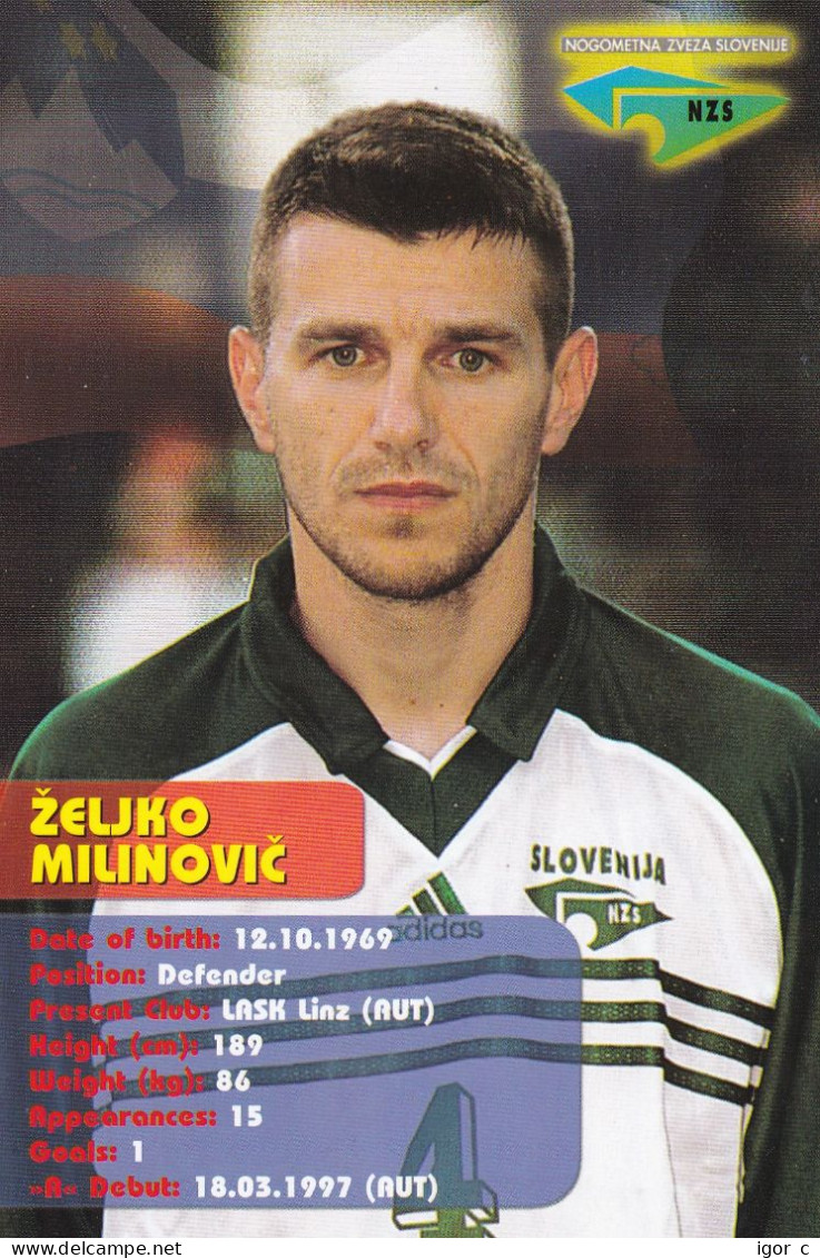 Italy 1990 Card : Football Fussball Soccer Calcio; UEFA Euro 2000; Zeljko Milinovic - Slovenia Team; Panini Card - Championnat D'Europe (UEFA)