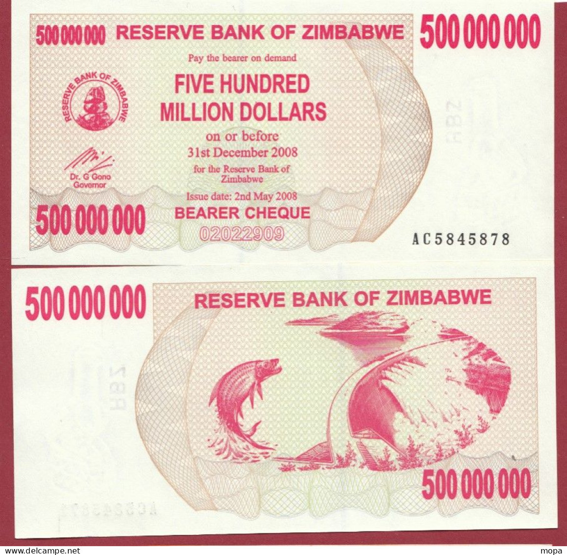 Zimbabwe --500000000 Dollars  2008---NEUF/UNC --(51) - Zimbabwe