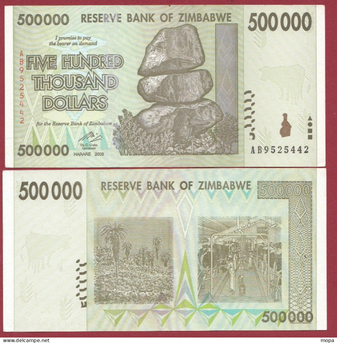 Zimbabwe --500000 Dollars   2008---NEUF/UNC --(52) - Zimbabwe