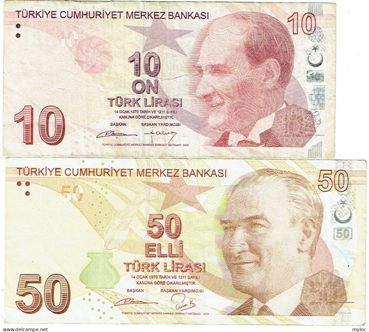 Turquie.Lot De 2 Billets De 10 Et 50 Türk Lirasi. 2009. - Turquie