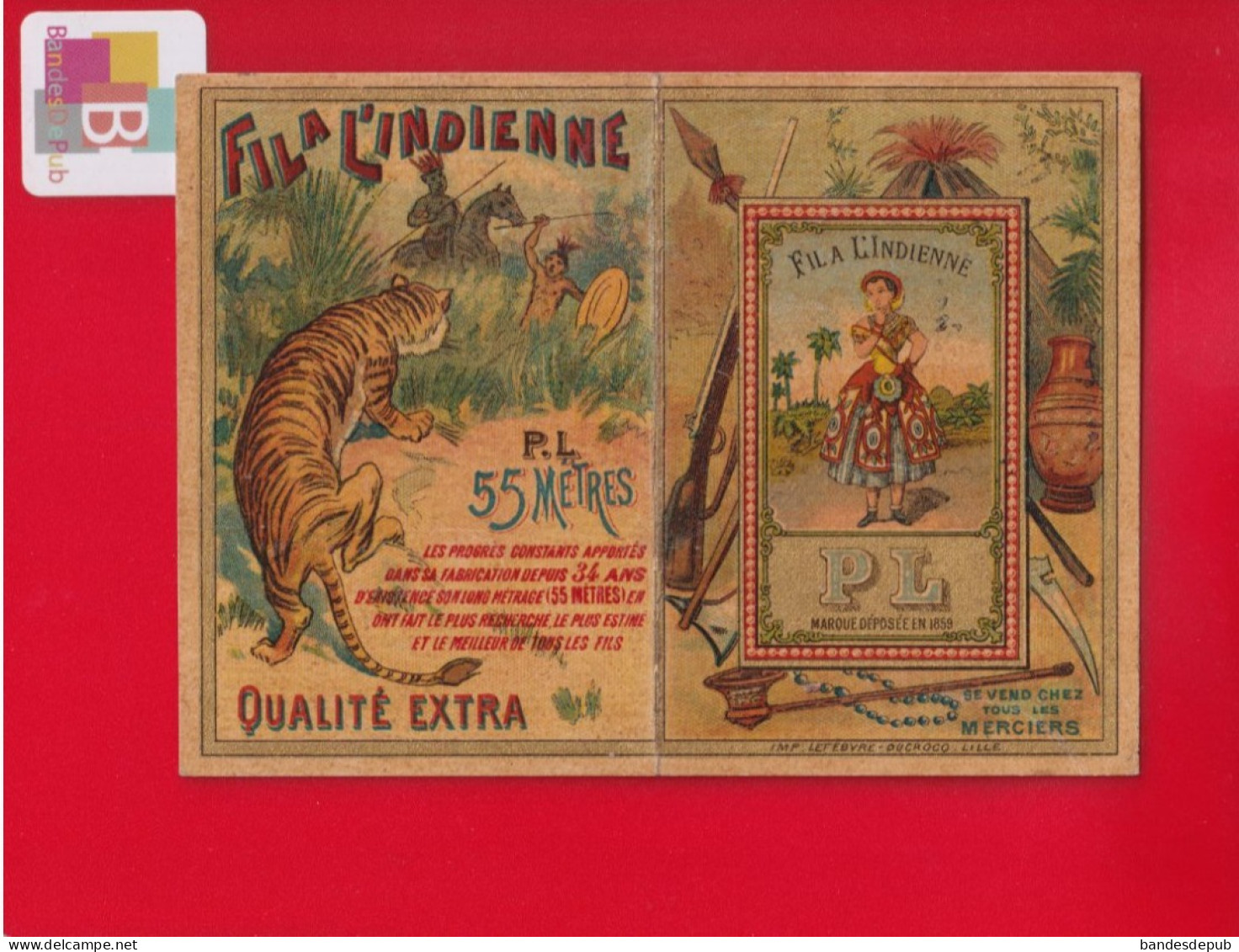 Rare Et Superbe Carnet Calendrier  P.L Fil Indienne Tigre 1894 Lith Lefebvre Lille  Doré - Petit Format : ...-1900