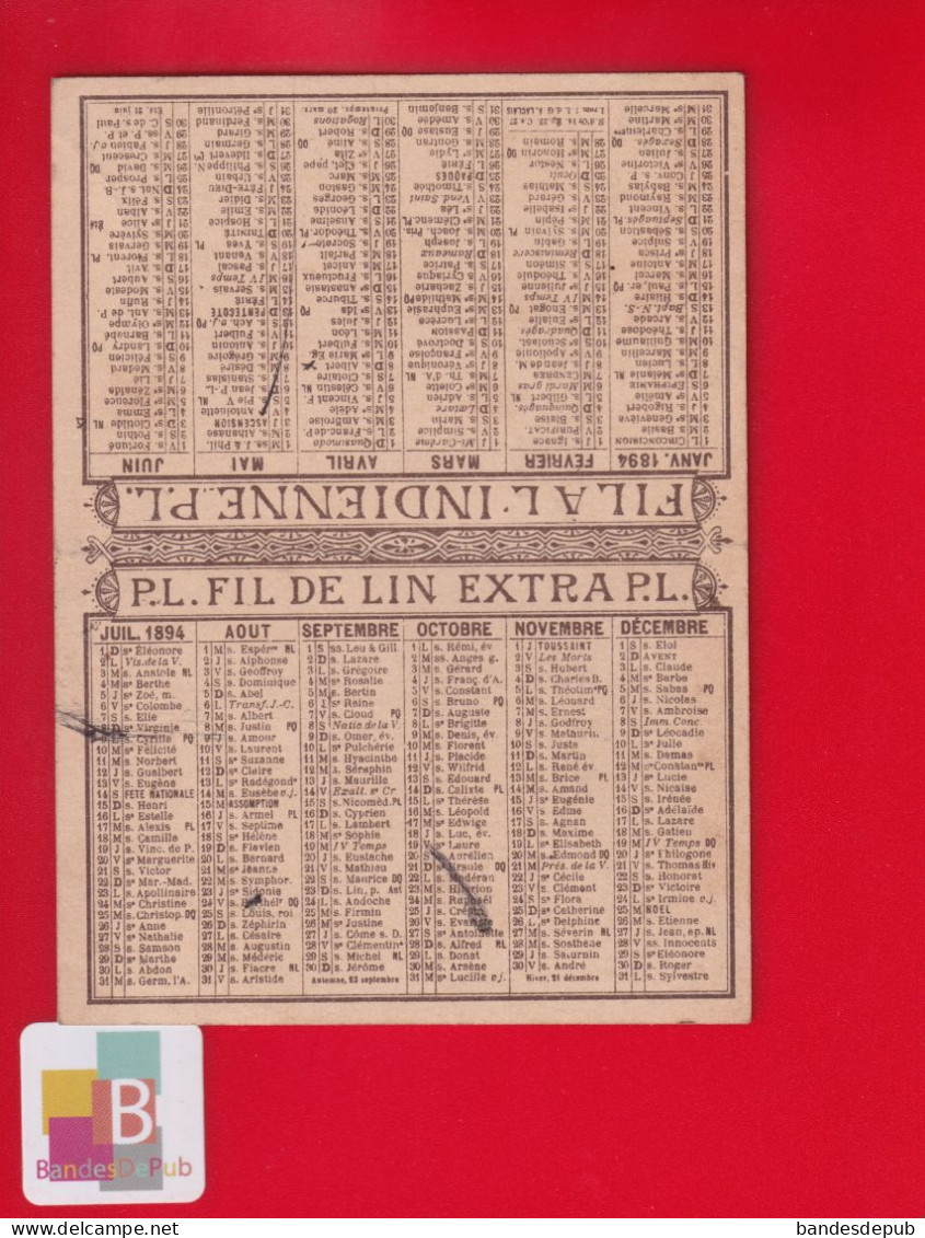 Rare Et Superbe Carnet Calendrier  P.L Fil Indienne Tigre 1894 Lith Lefebvre Lille  Doré - Formato Piccolo : ...-1900