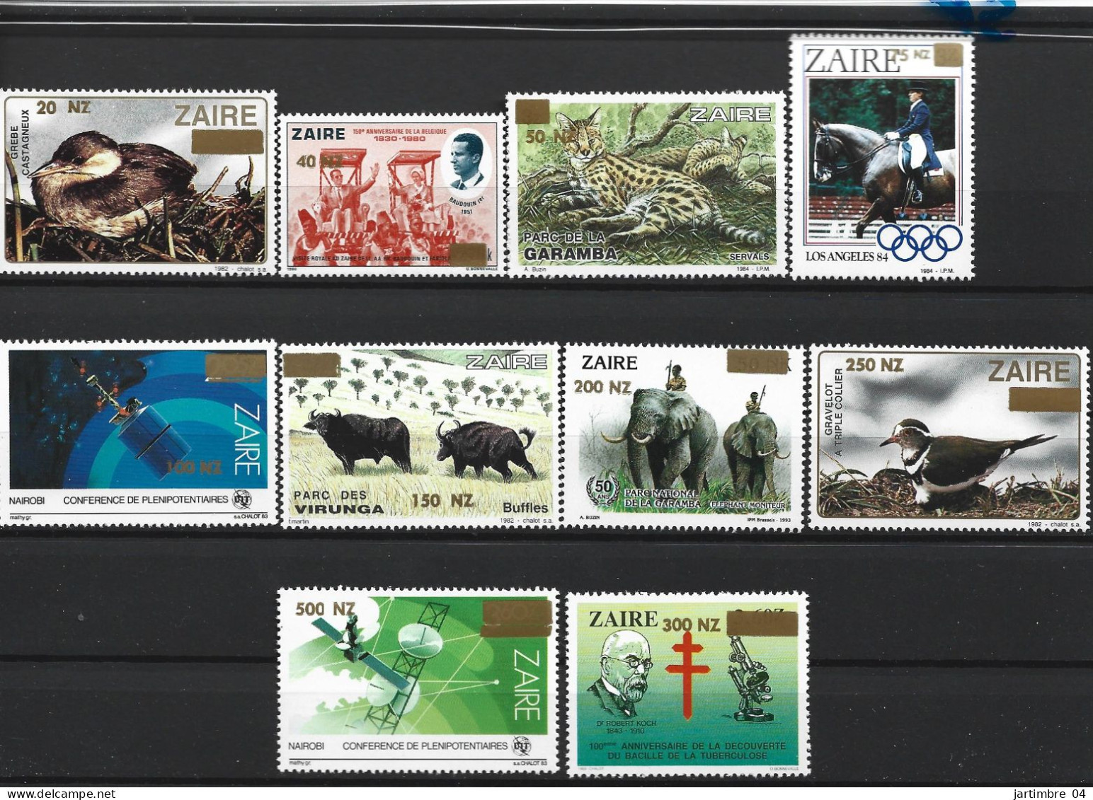 1994 ZAIRE 1400-09 ** Surchargés , Oiseaux, équitation, éléphants, Satellite - Ongebruikt