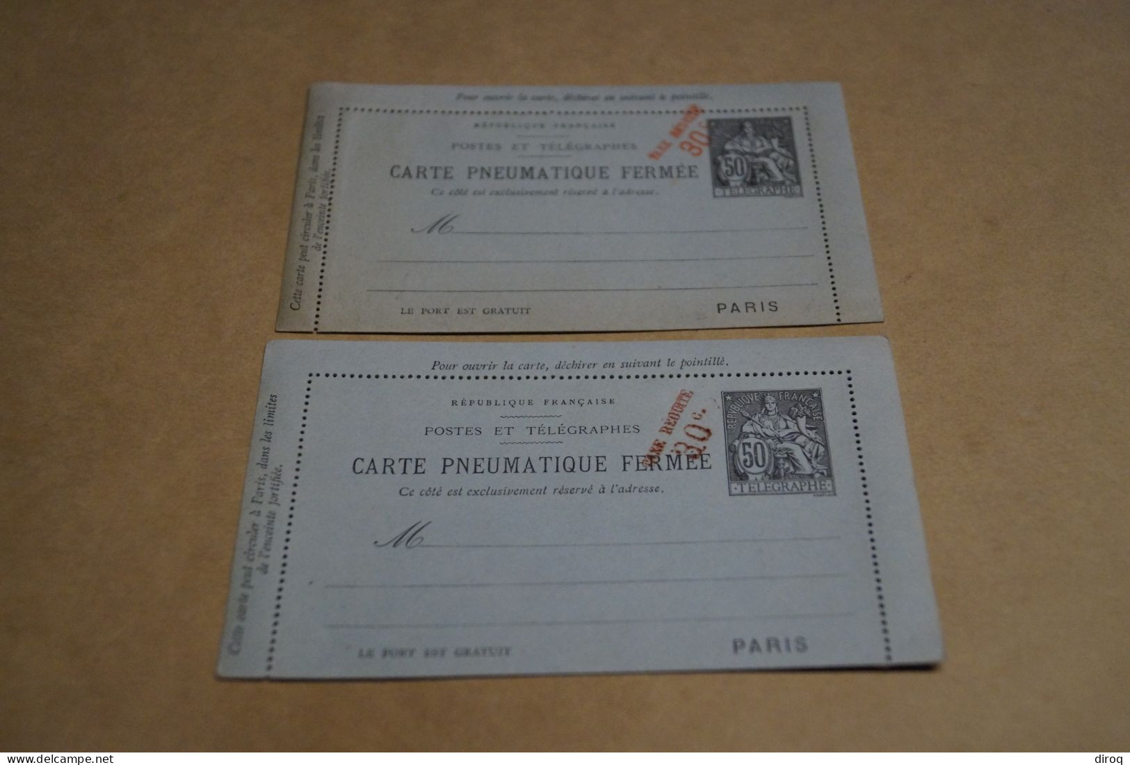 2 Carte Pneumatique + Surcharge,Taxe Réduite,très Bel état De Collection - 1859-1959 Postfris