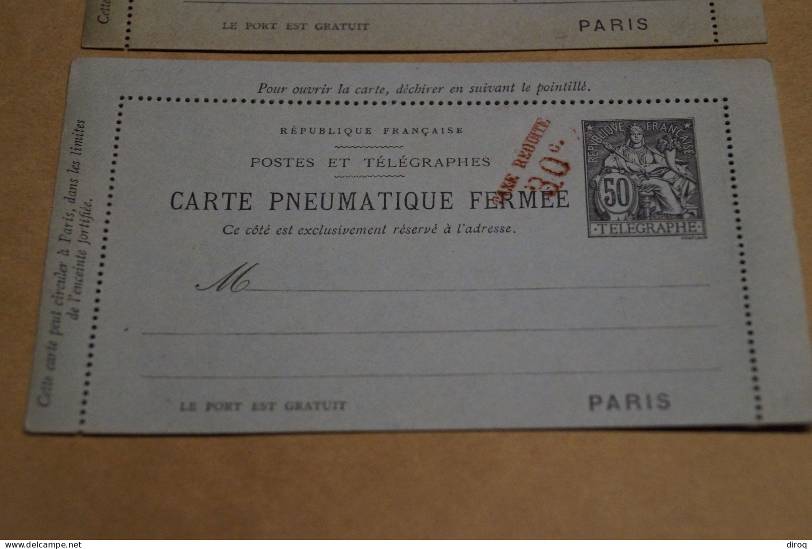 2 Carte Pneumatique + Surcharge,Taxe Réduite,très Bel état De Collection - 1859-1959 Postfris