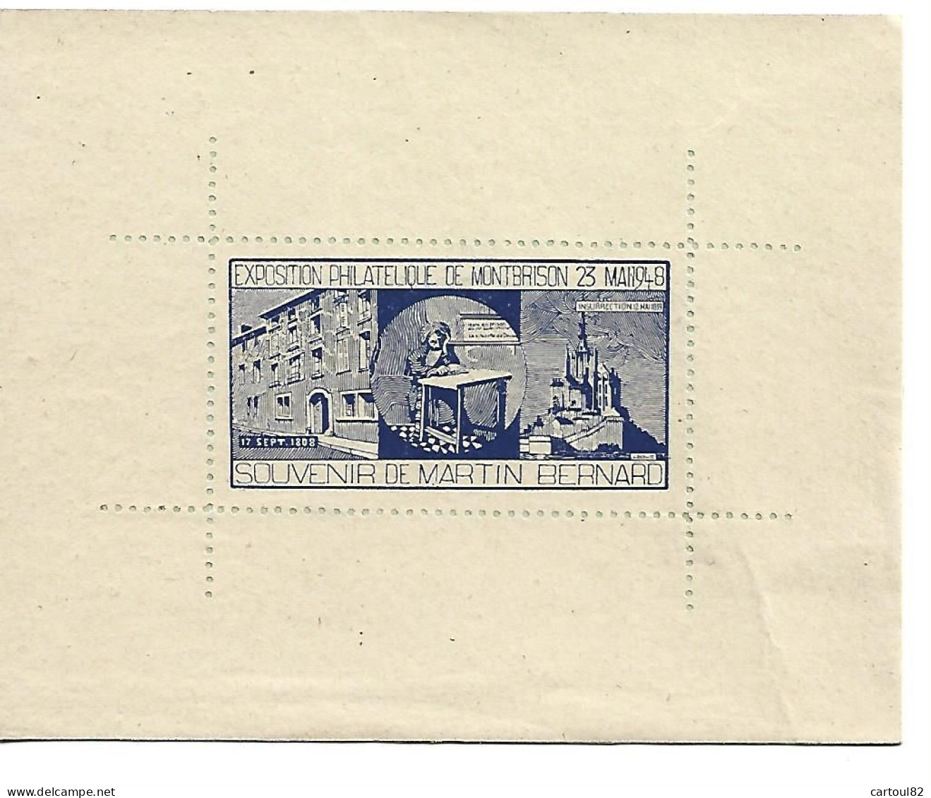 1 A 5A  Vignette Expo Philatélique De Montbrison 23 Mai 1948 Souvenir De Martin Bernard Collée Sur Carton - Philatelic Fairs