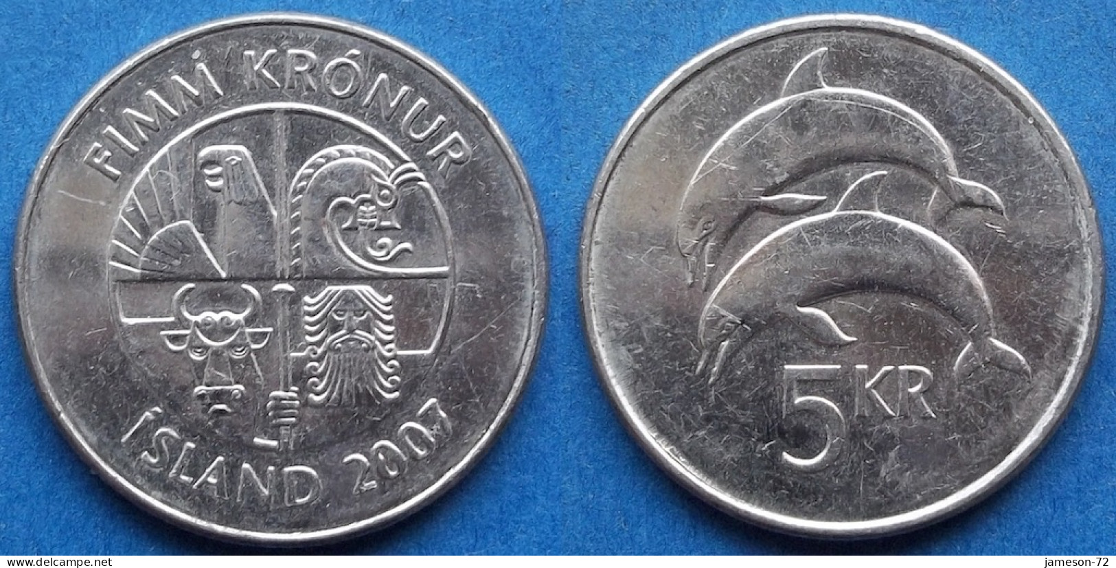 ICELAND - 5 Kronur 2007 "Two Dolphins" KM# 28a Monetary Reform (1981) - Edelweiss Coins - Iceland