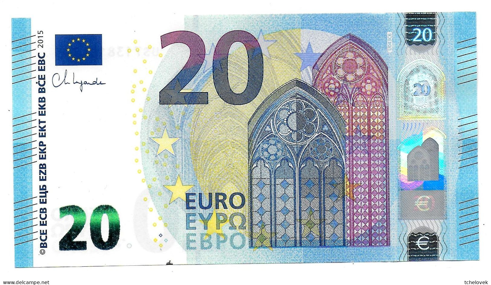 (Billets). 20 Euros 2015 Serie US, U043C6, N° US 7138114545,  Signature 4 Ch. Lagarde AUNC - 20 Euro