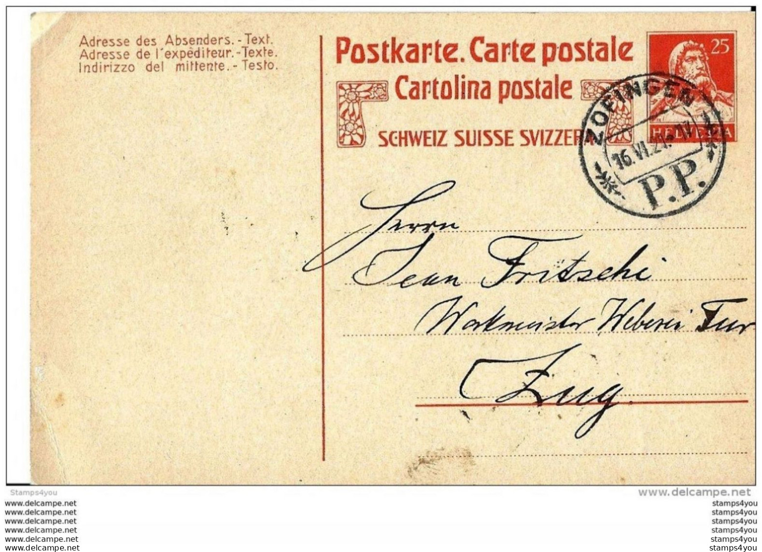 21-17 - Entier Postal  Avec Superbe Cachet à Date "PP" Zofingen 1921 - Entiers Postaux