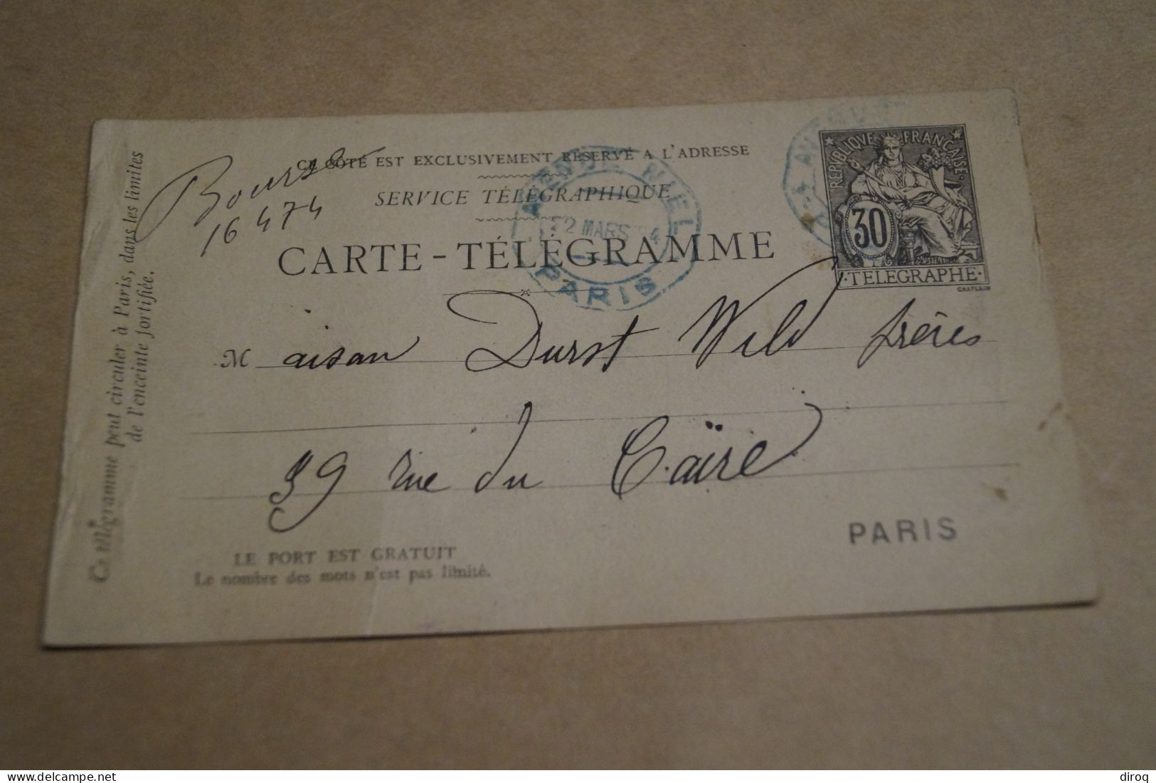 Envoi Carte Télégramme 1894,en Bel état Pour Collection - Telegramas Y Teléfonos