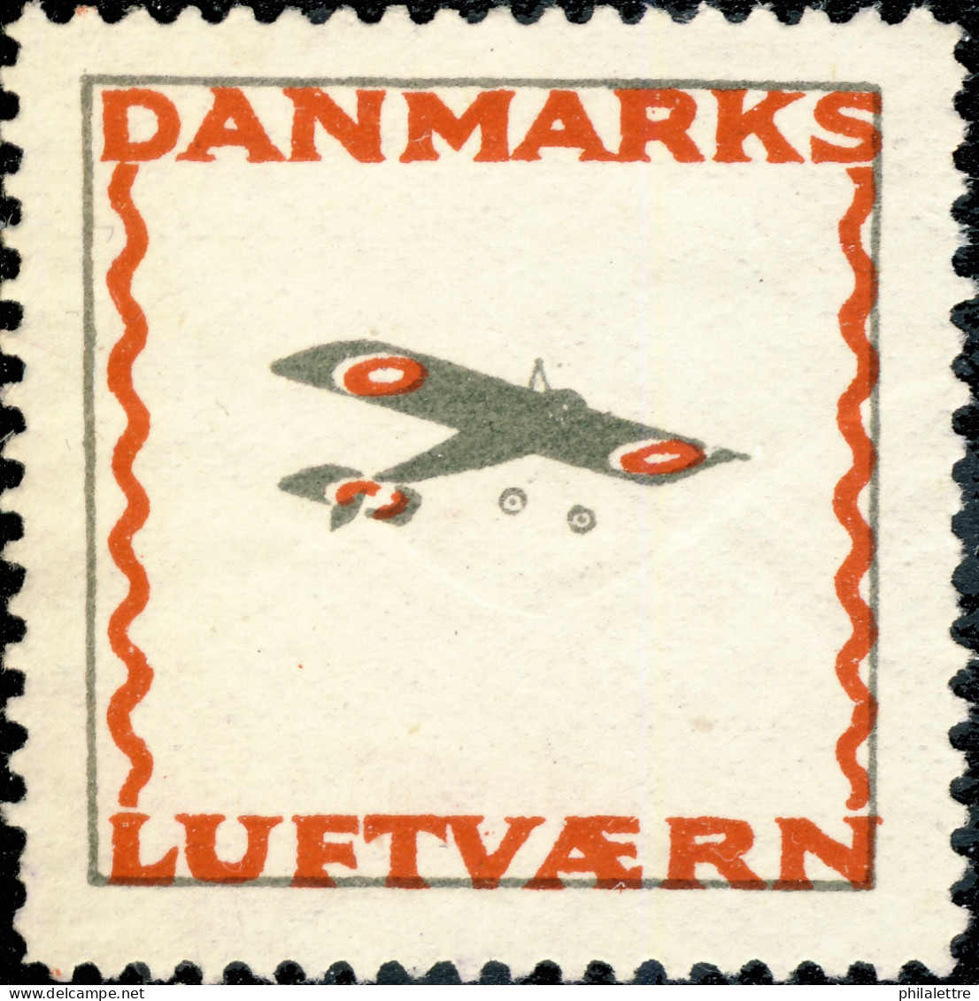 DANEMARK / DENMARK - "DANMARKS LUFTVAERN" Airplane Poster Stamp - No Gum - Aéreo