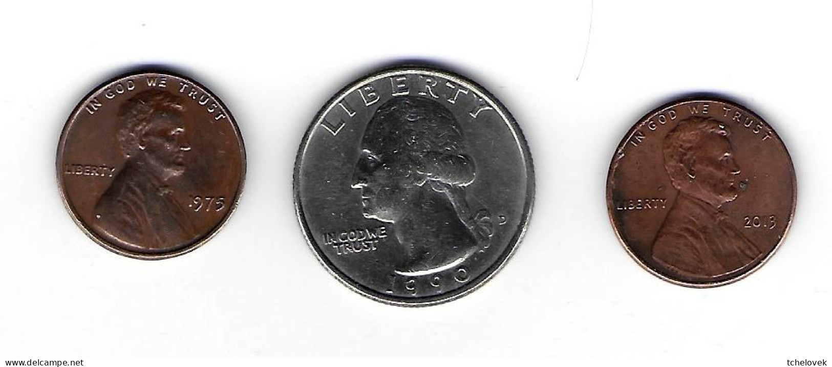 (Monnaies). USA. Lot N°1. 1 C 1975, 1 C 2013 Point, 1 Quarter 1990 D) - 1959-…: Lincoln, Memorial Reverse