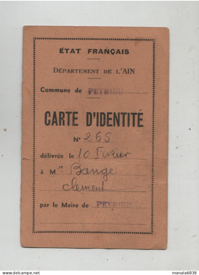 Carte D'identité Bange Peyrieu Avec Photo  Et Détails Au Verso - Zonder Classificatie