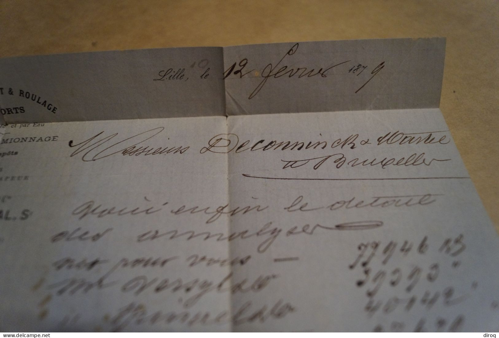 envoi de 1879 ,belle oblitération de Lille,en bel état pour collection