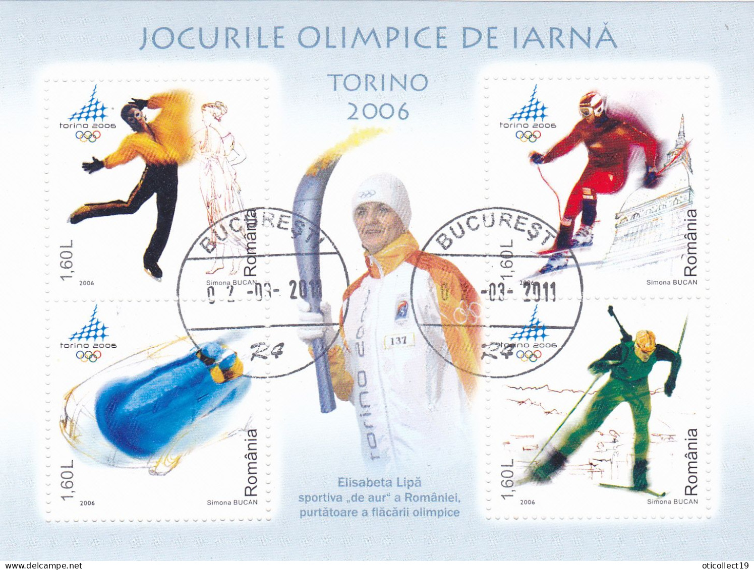 TORINO WINTER OLYMPICS 2006 BLOCK USED, ROMANIA - Usati