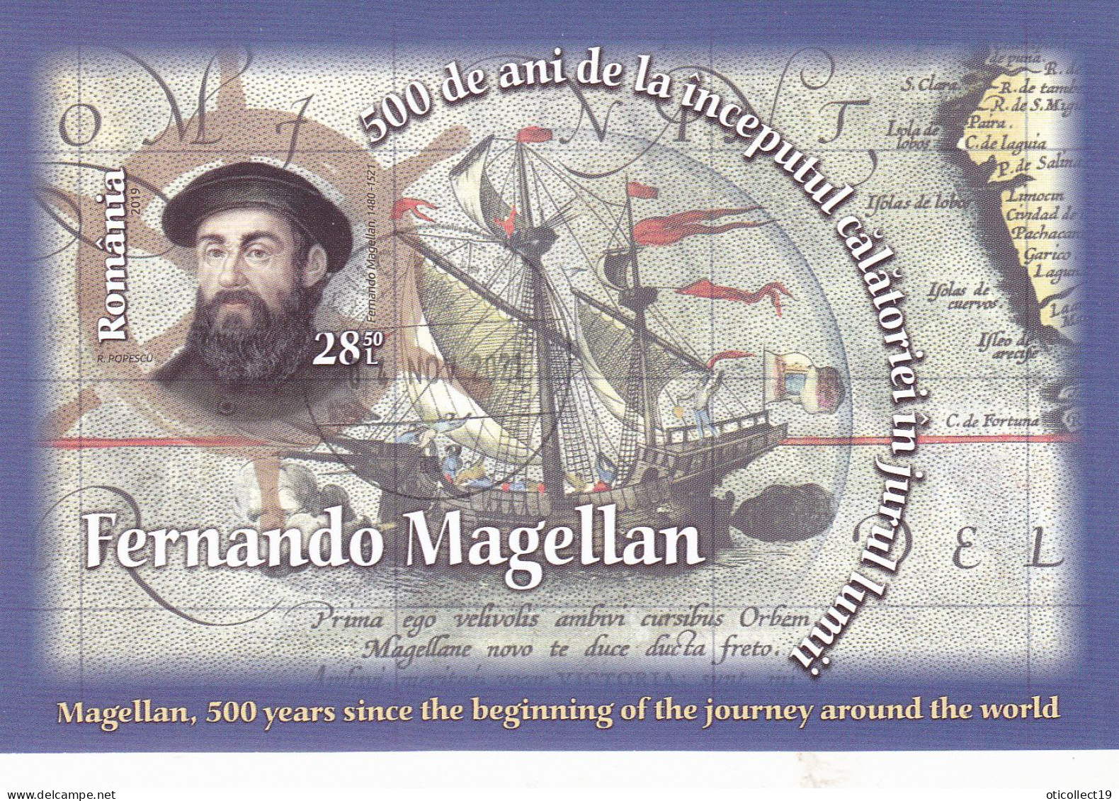 SHIP MAGELLAN 2019,BLOCK USED,ROMANIA - Used Stamps