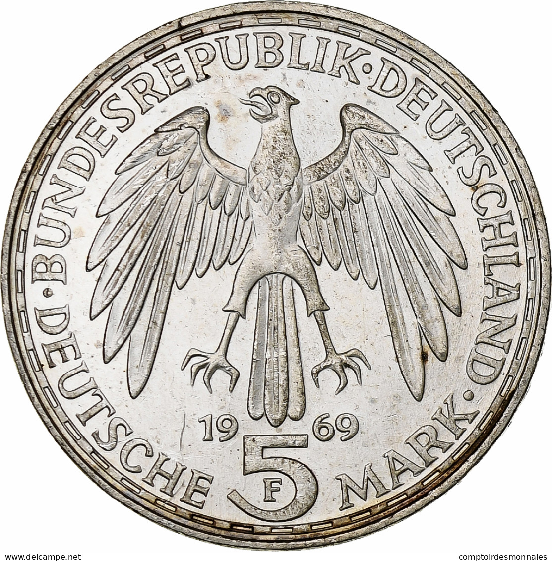 République Fédérale Allemande, 5 Mark, 1969, Stuttgart, Argent, SUP, KM:126.1 - 5 Marcos