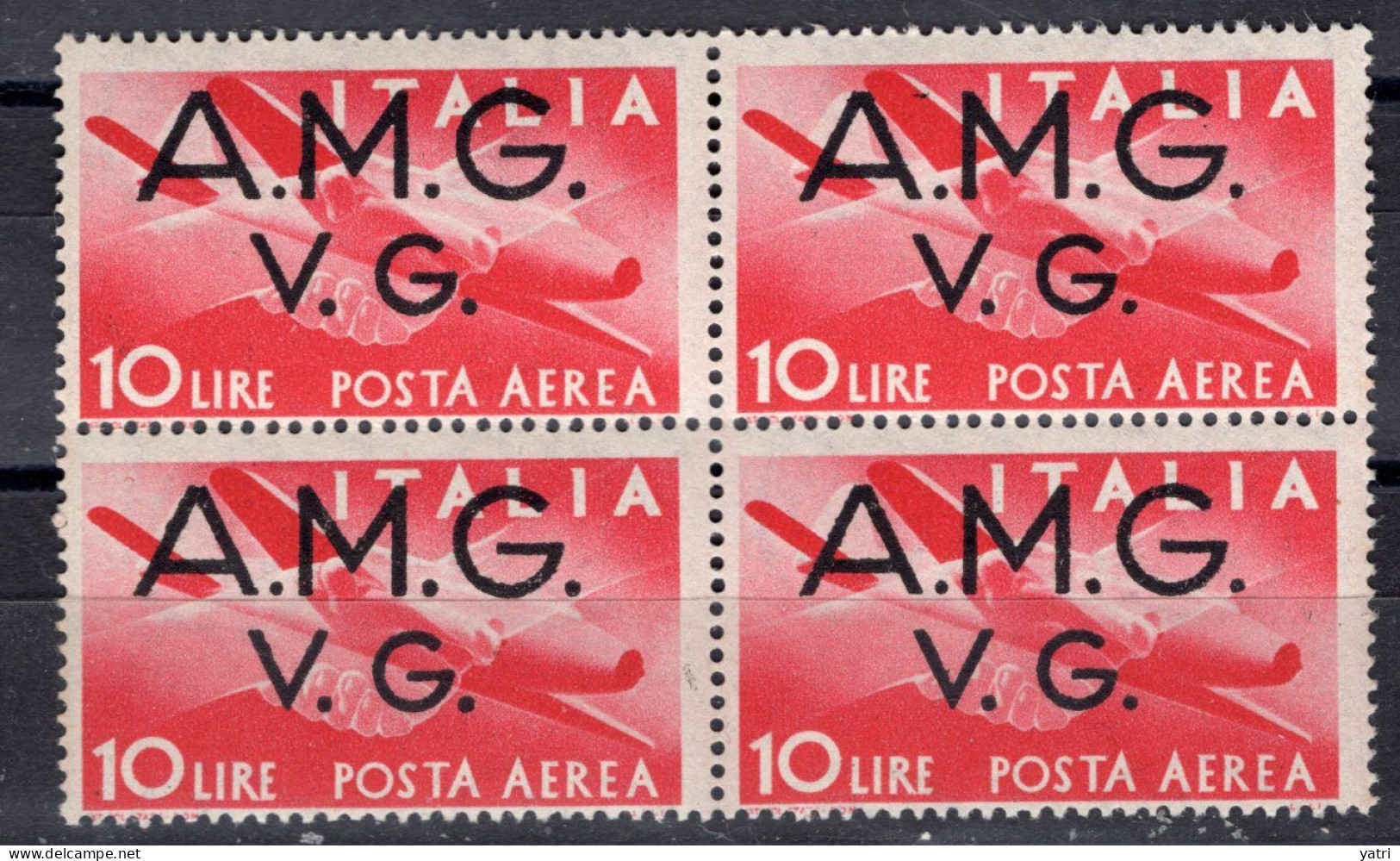 Venezia Giulia - Posta Aerea, 10 Lire Rosa Carminio Sass. 5 ** - Nuovi