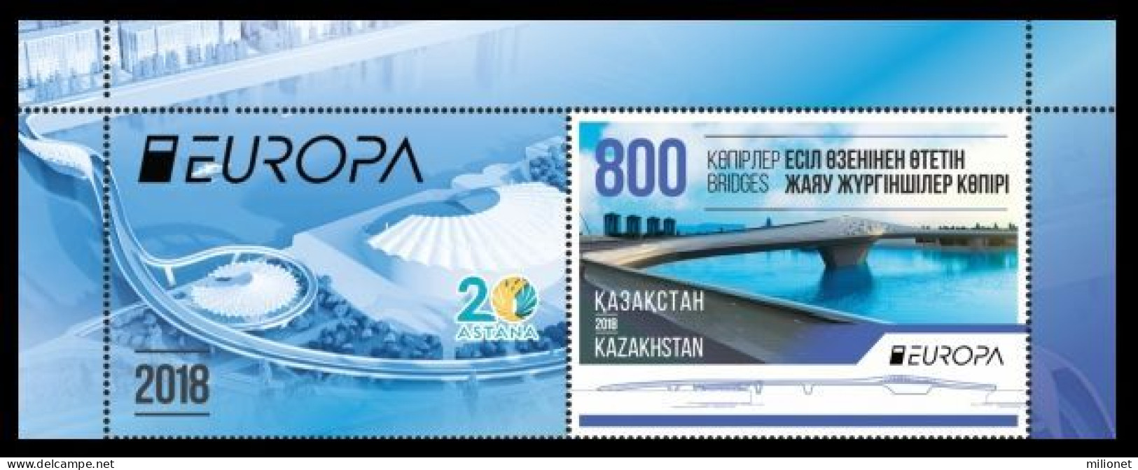 SALE!!! Kazakhstan Kazajistán Kasachstan 2018 EUROPA CEPT BRIDGES 1 Stamp + 1 Vignette MNH ** - 2018