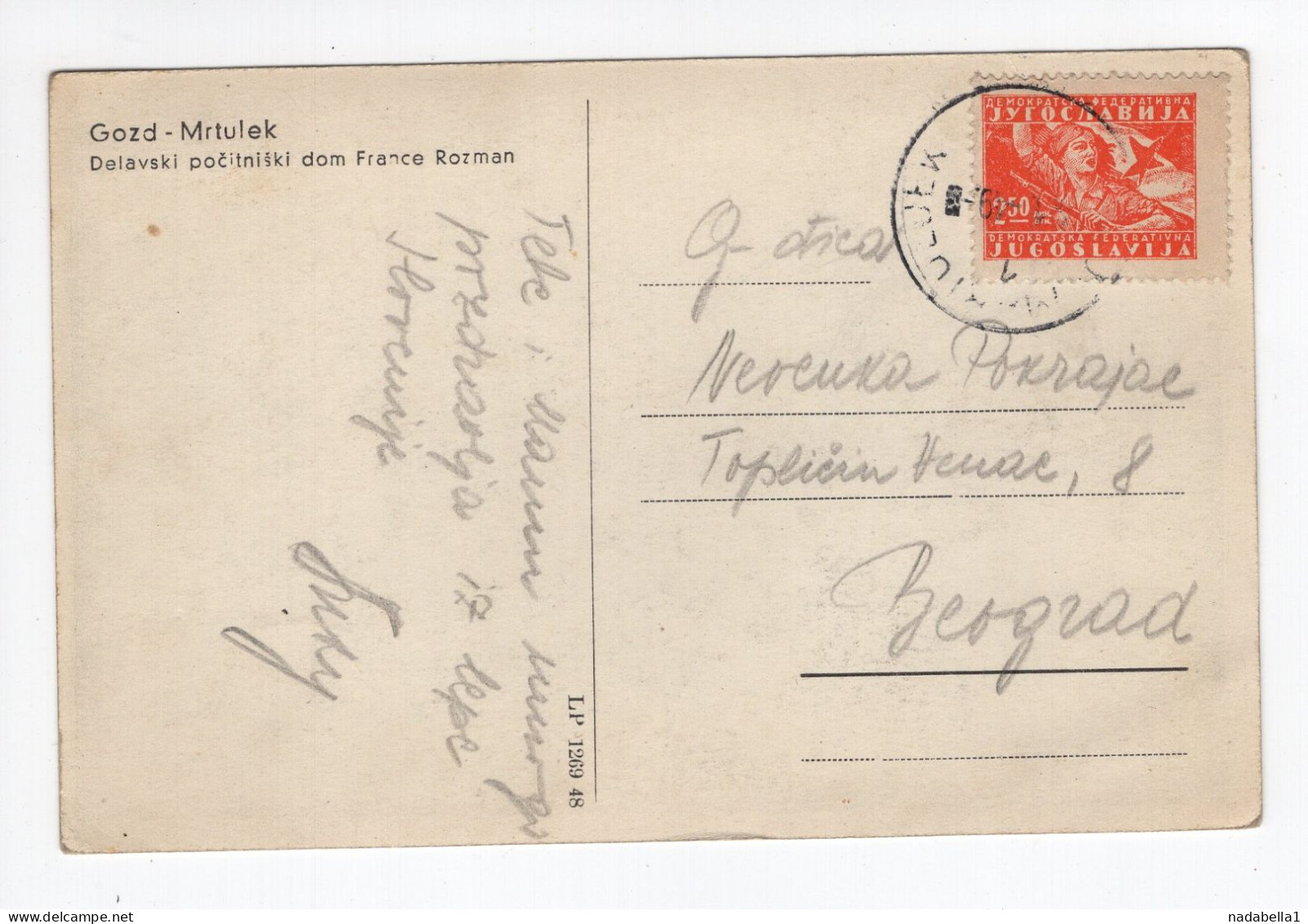 1949. YUGOSLAVIA,SLOVENIA,GOZD MARTULJEK,POSTCARD,USED - Jugoslawien