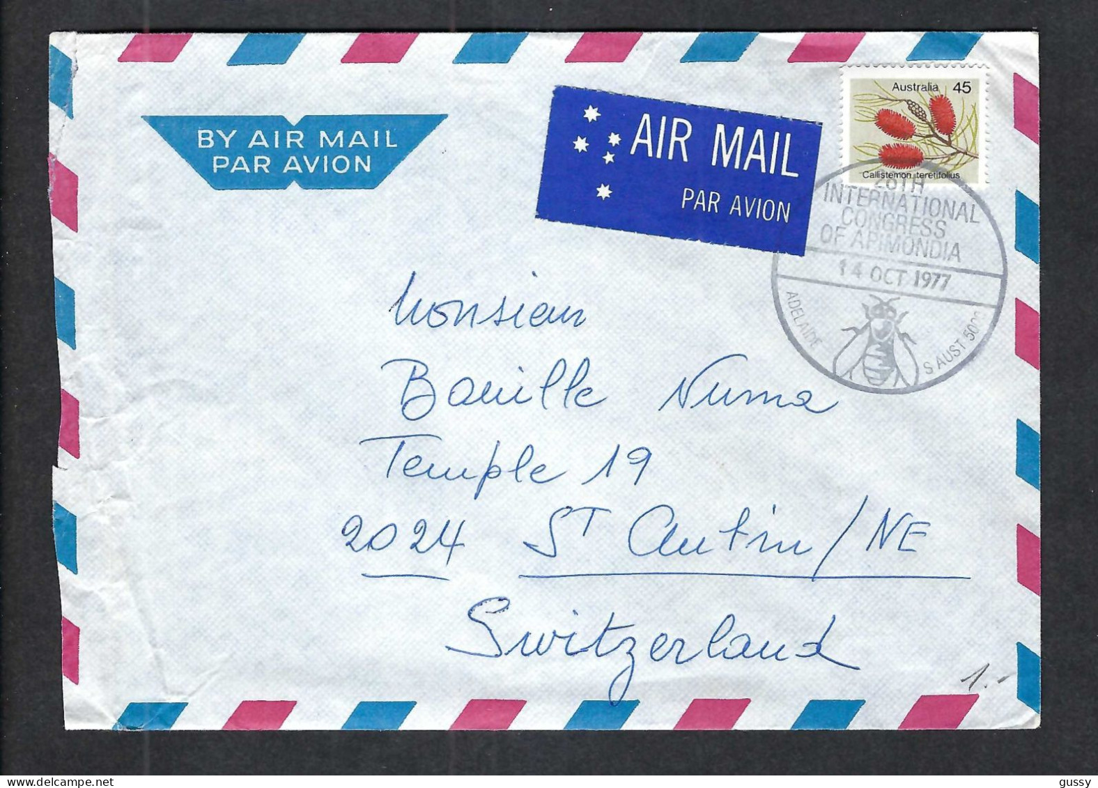 AUSTRALIE 1977: LSC P.A. De Adelaïde à St Aubin (NE, Suisse) - Storia Postale