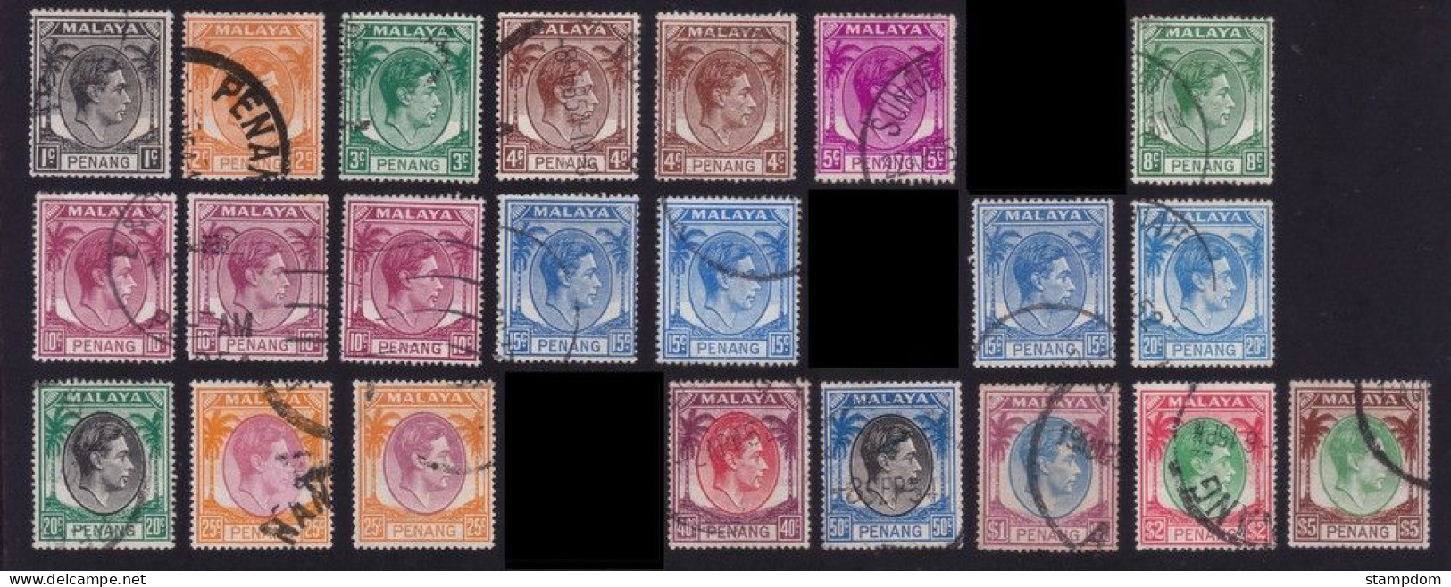 PENANG 1949 KG6 SHORT SET 1c-$5 - USED @N333 - Penang