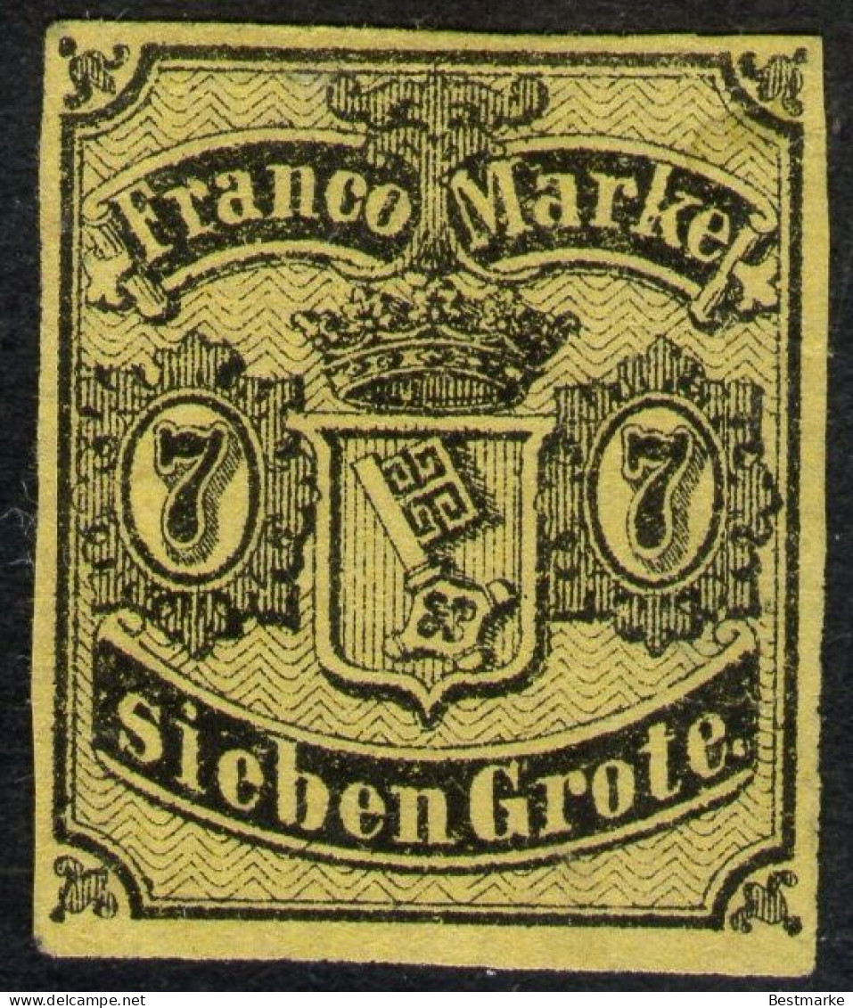 7 Grote Hellgelboliv - Dünnes Papier - Bremen Nr. 3 B Ungebraucht O. G. - Pracht - Signiert - Bremen