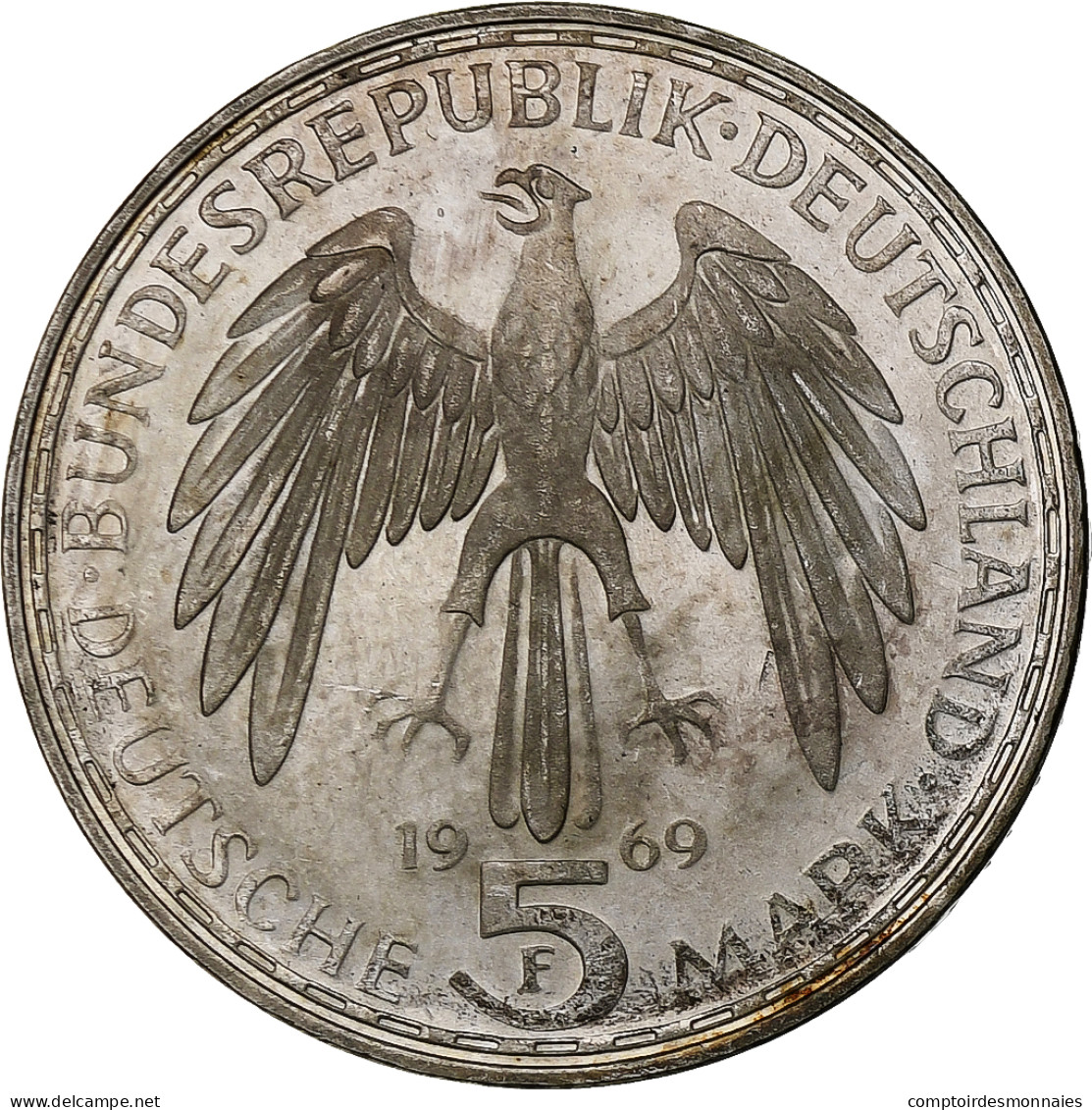 République Fédérale Allemande, 5 Mark, 1969, Stuttgart, Argent, TB+, KM:126.1 - 5 Mark