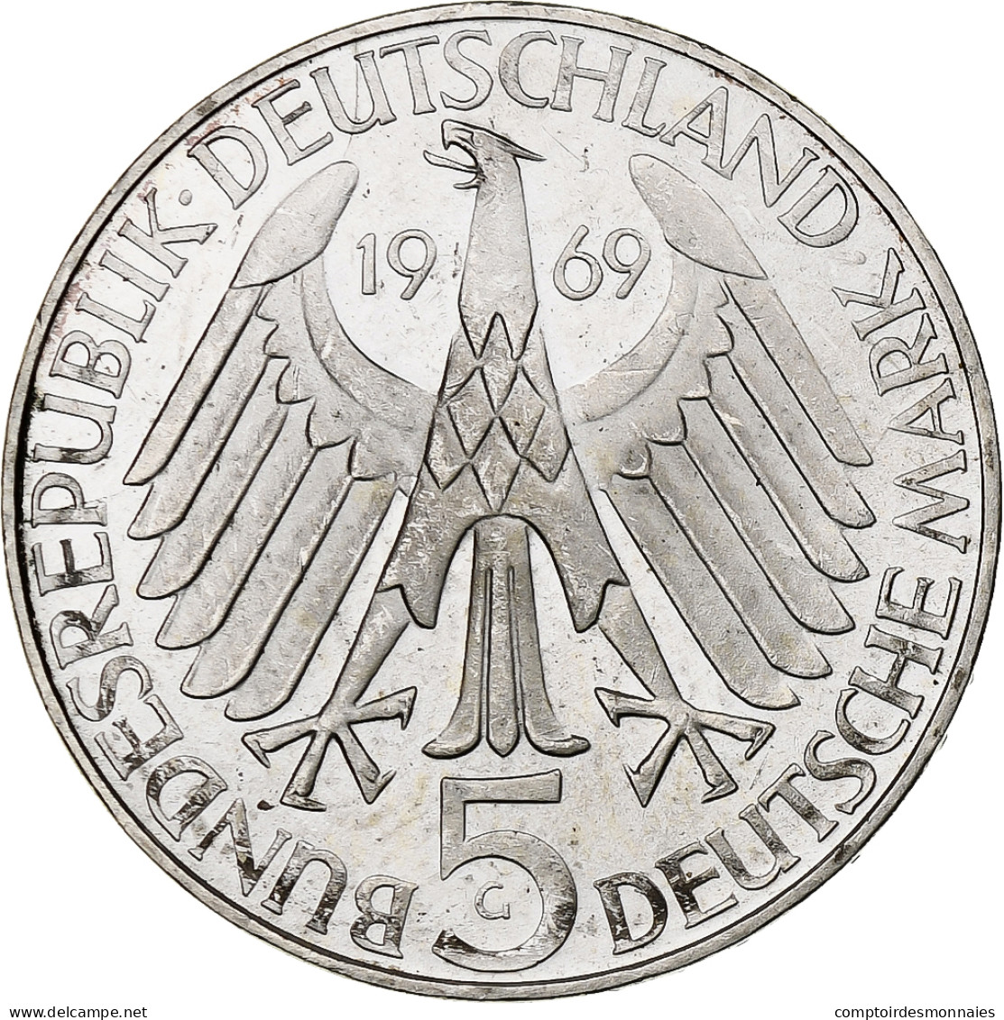 République Fédérale Allemande, 5 Mark, 1969, Karlsruhe, Argent, SUP, KM:125.1 - 5 Marcos