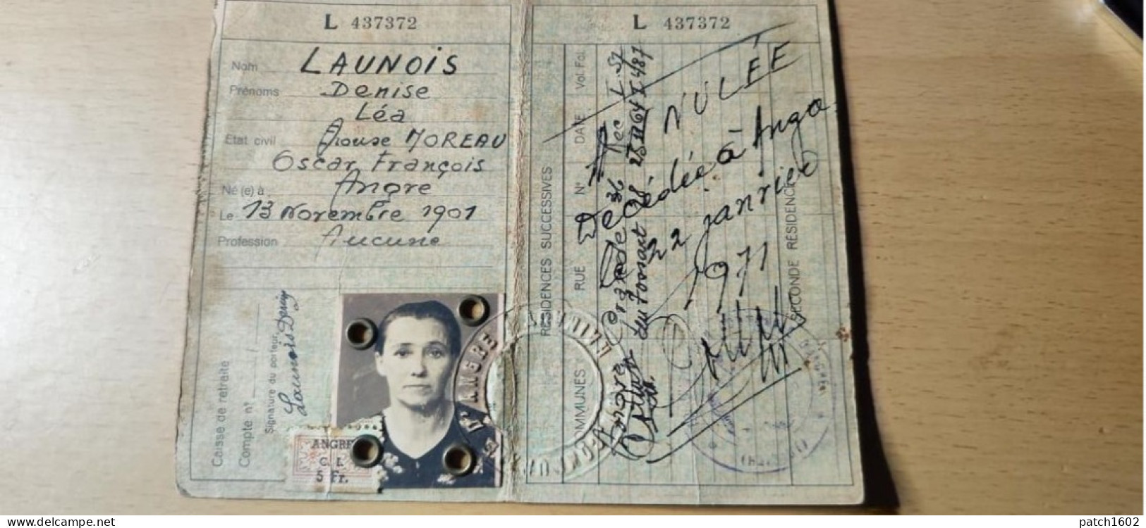 ANGRE Carte Identité LAUNOIS DENISE NÉE A ANGRE 13/11/1901 DÉCÉDÉE 1971 - Généalogie