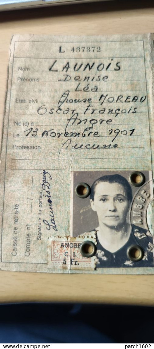 ANGRE Carte Identité LAUNOIS DENISE NÉE A ANGRE 13/11/1901 DÉCÉDÉE 1971 - Généalogie