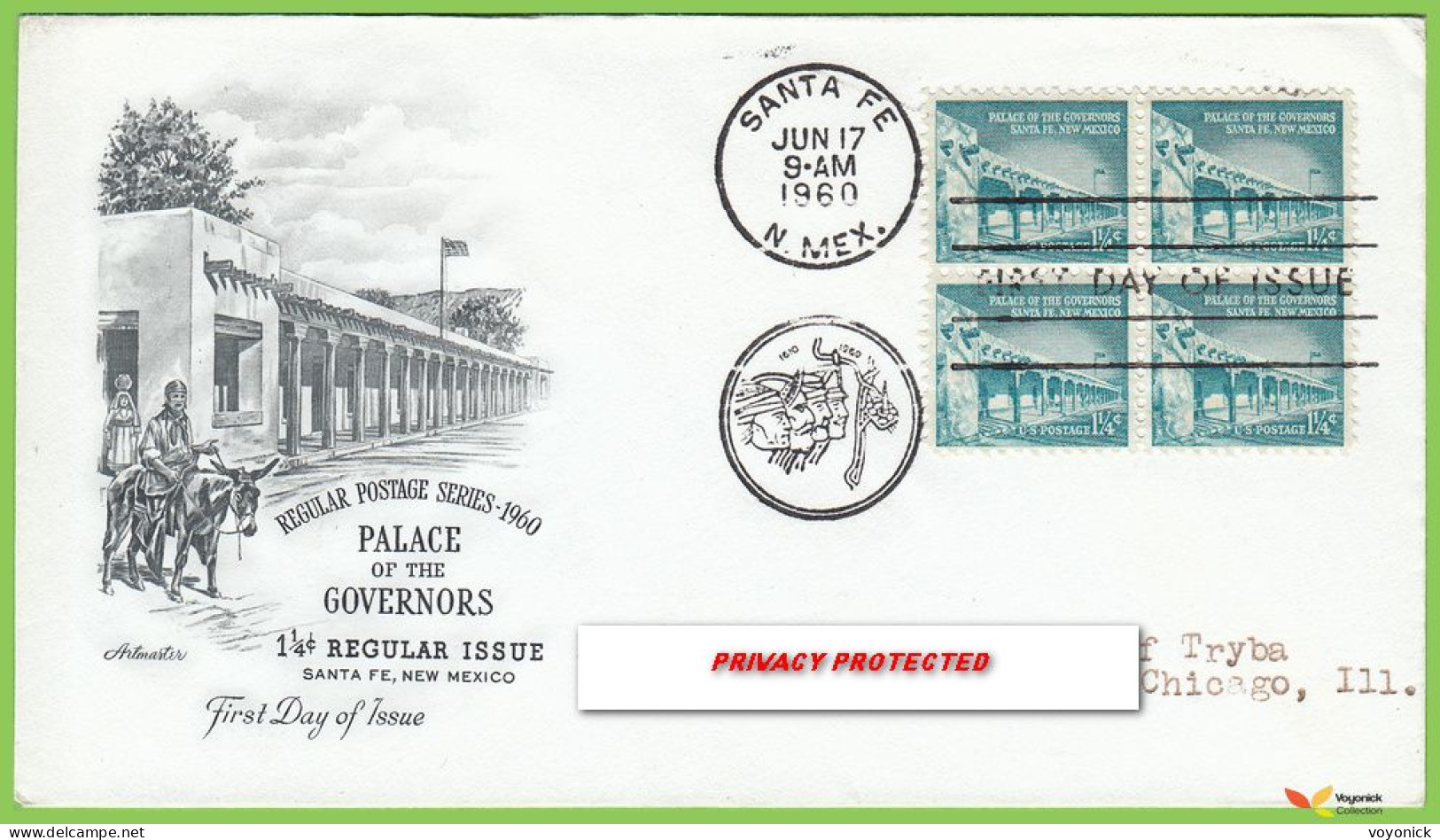 Voyo  USA FDC 1960  Sc#1031A Palace Of Governors, Santa Fe Black - 1951-1960