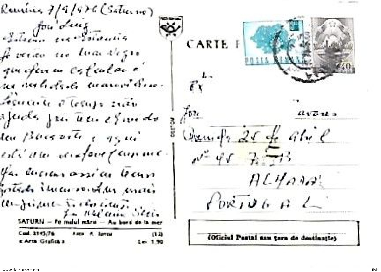 Romania & Marcofilia, Saturn,  Au Bord De La Mer, Almada Portugal 1978 (115) - Lettres & Documents