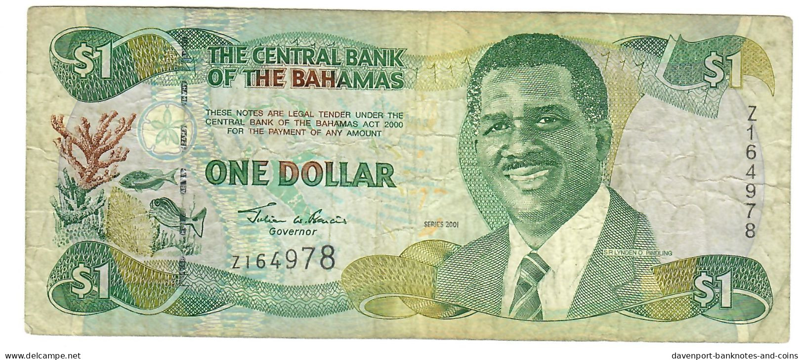 The Bahamas 1 Dollars 2001 F "Francis" "Z" Replacement - Bahama's