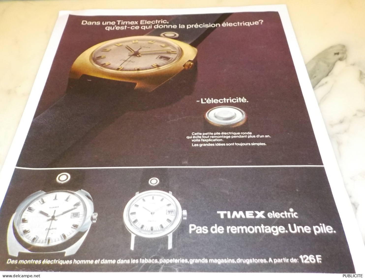 ANCIENNE PUBLICITE MONTRE ELECTRIQUE TIMEX 1976 - Otros & Sin Clasificación