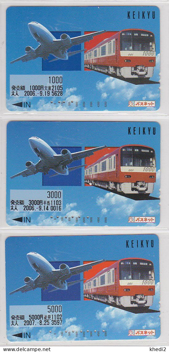 Lot De 3 Cartes JAPON - 3 Valeurs TRAIN & AVION Airplane - Eisenbahn Zug & Flugzeug Karten - JAPAN Keikyu Cards - 3778 - Trenes