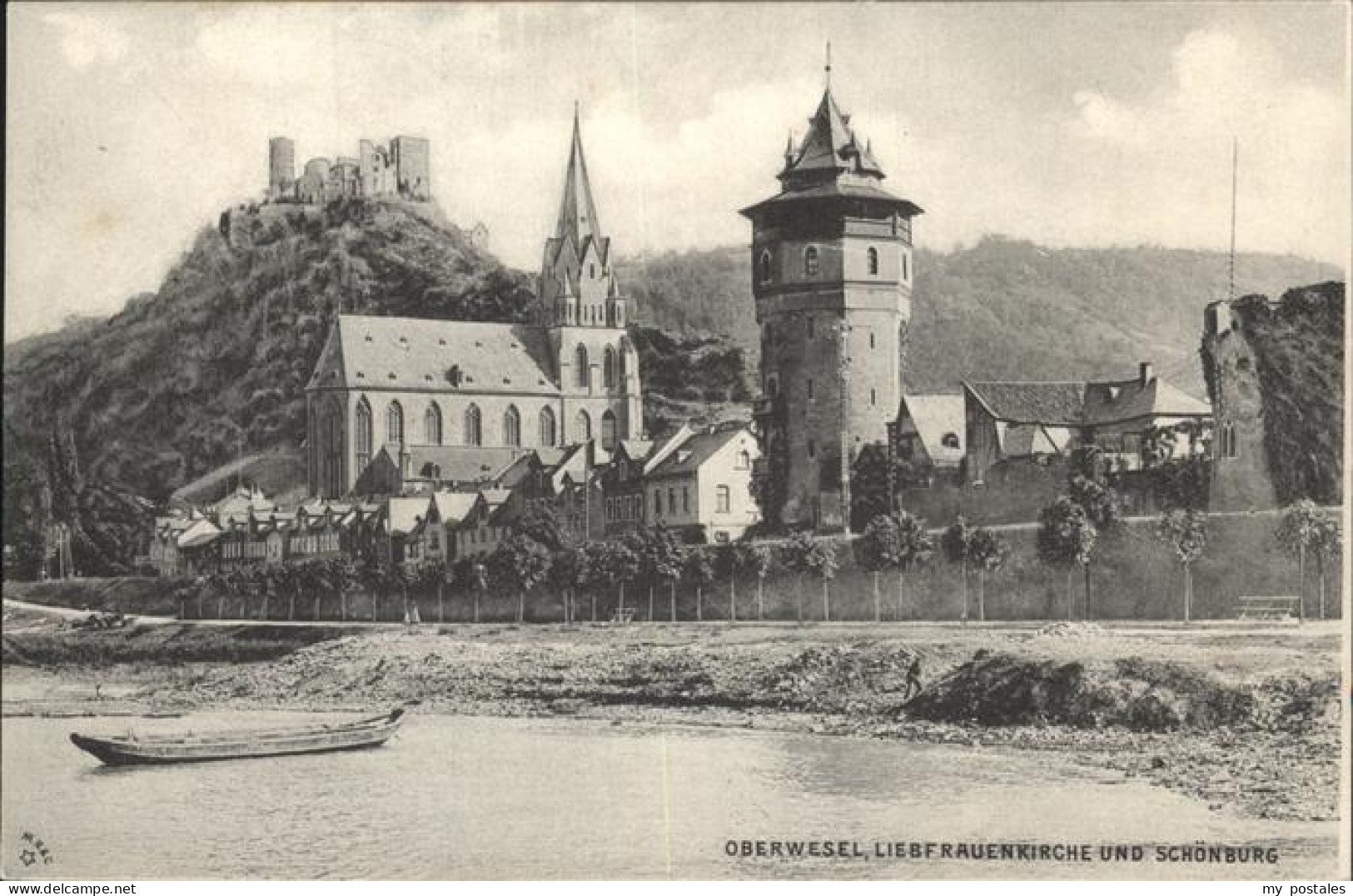 41342820 Oberwesel Rhein Liebfrauenkirche Schoenburg Boot Oberwesel - Oberwesel