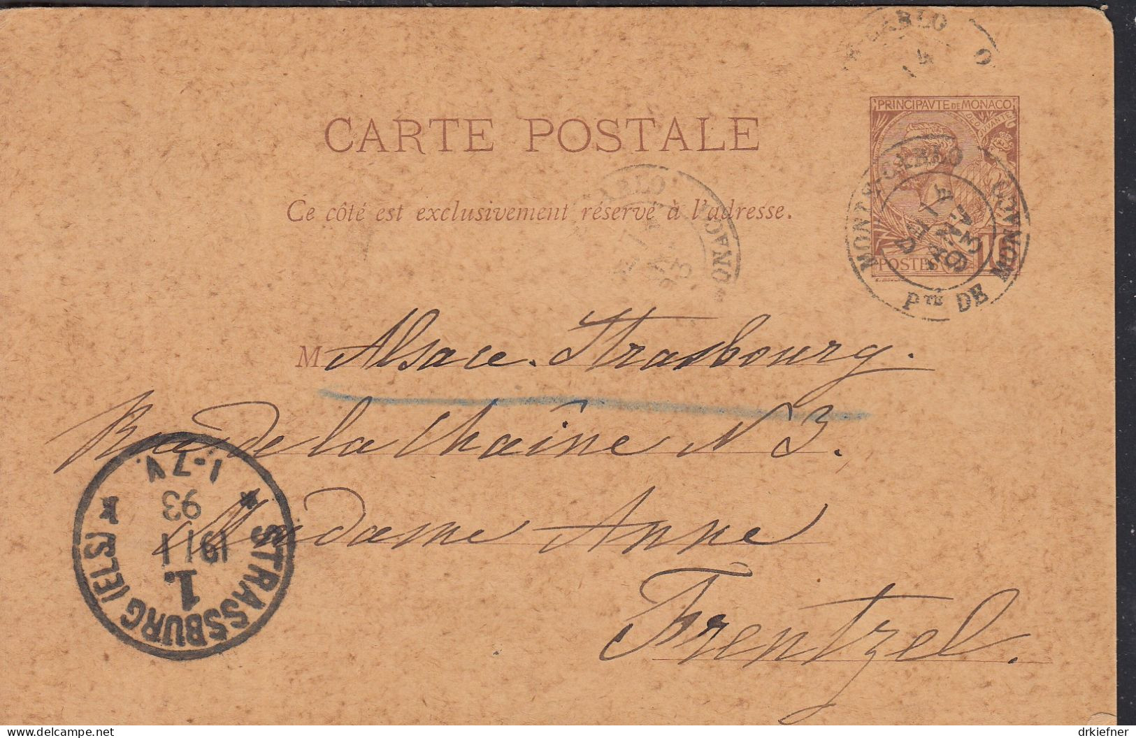 MONACO P 6, Gestempelt; 14.JANV 1893, Fürst Albert I., 1891 - Postal Stationery