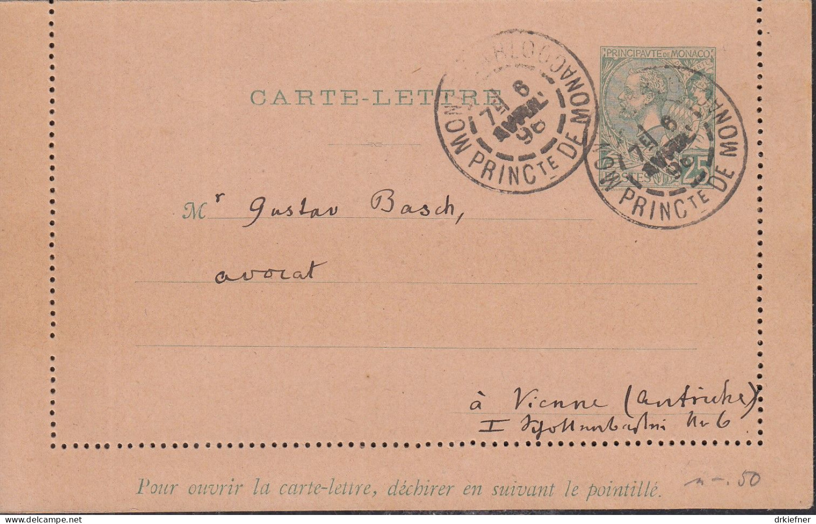 MONACO K 5, Gestempelt; 6.AVRIL 1896, Fürst Albert I., 1891 - Postal Stationery