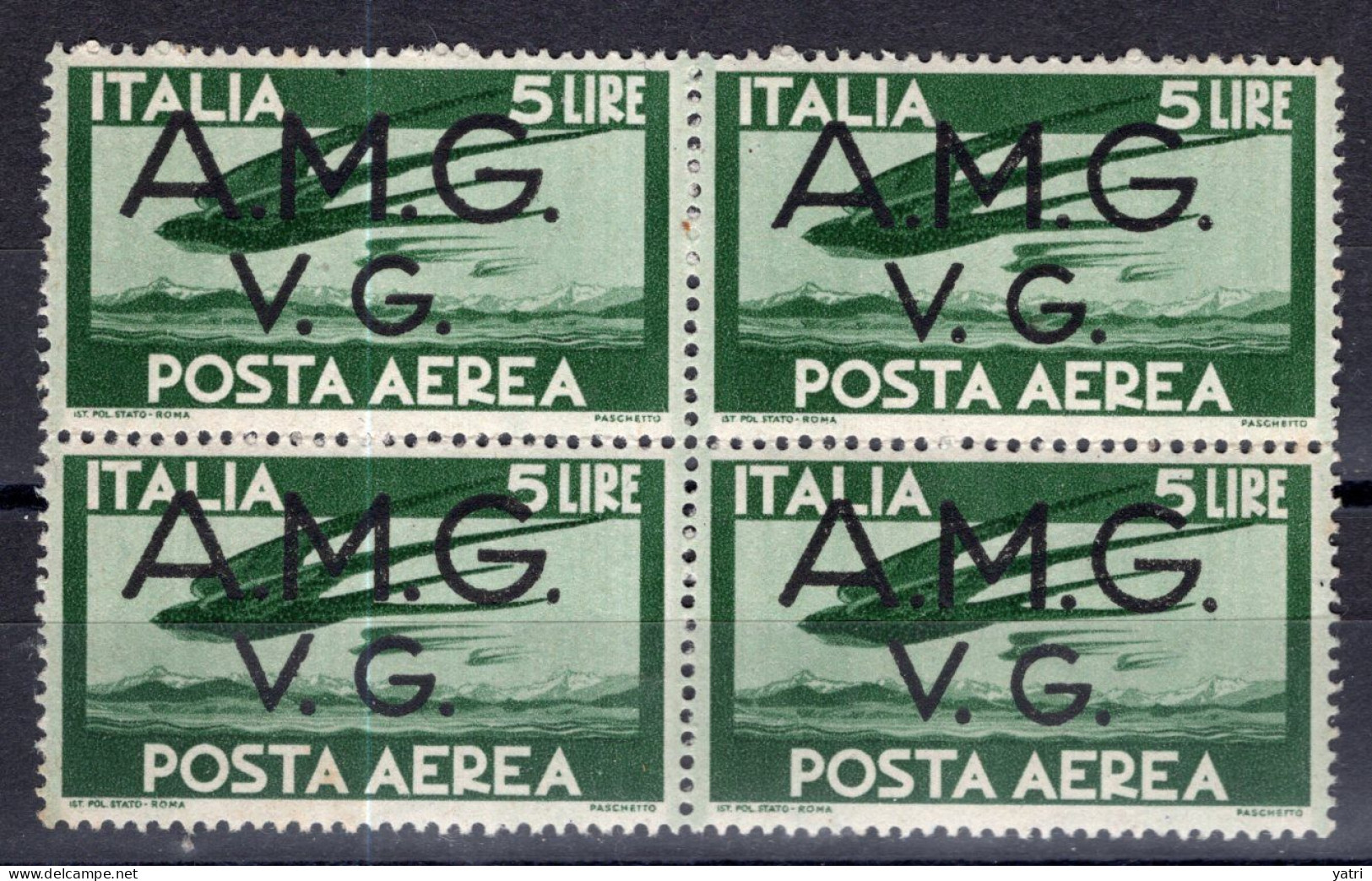 Venezia Giulia - Posta Aerea, 5 Lire Verde Sass. 4 ** - Ongebruikt