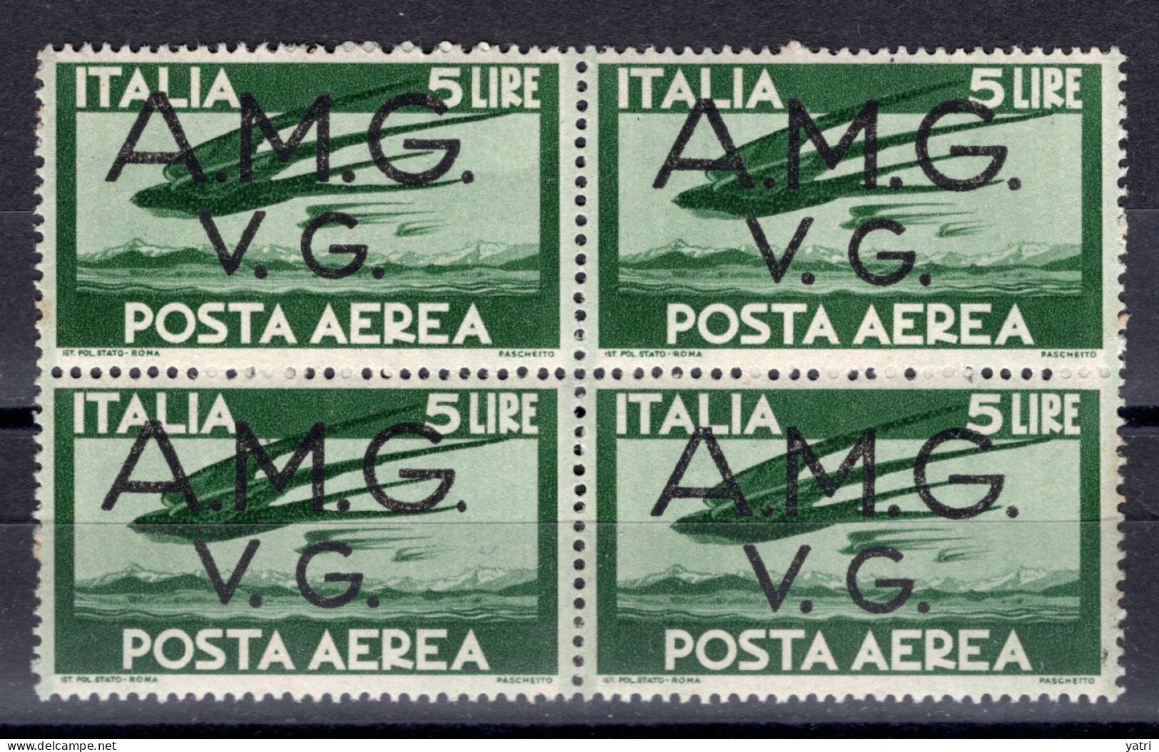 Venezia Giulia - Posta Aerea, 5 Lire Verde Sass. 4 ** - Neufs