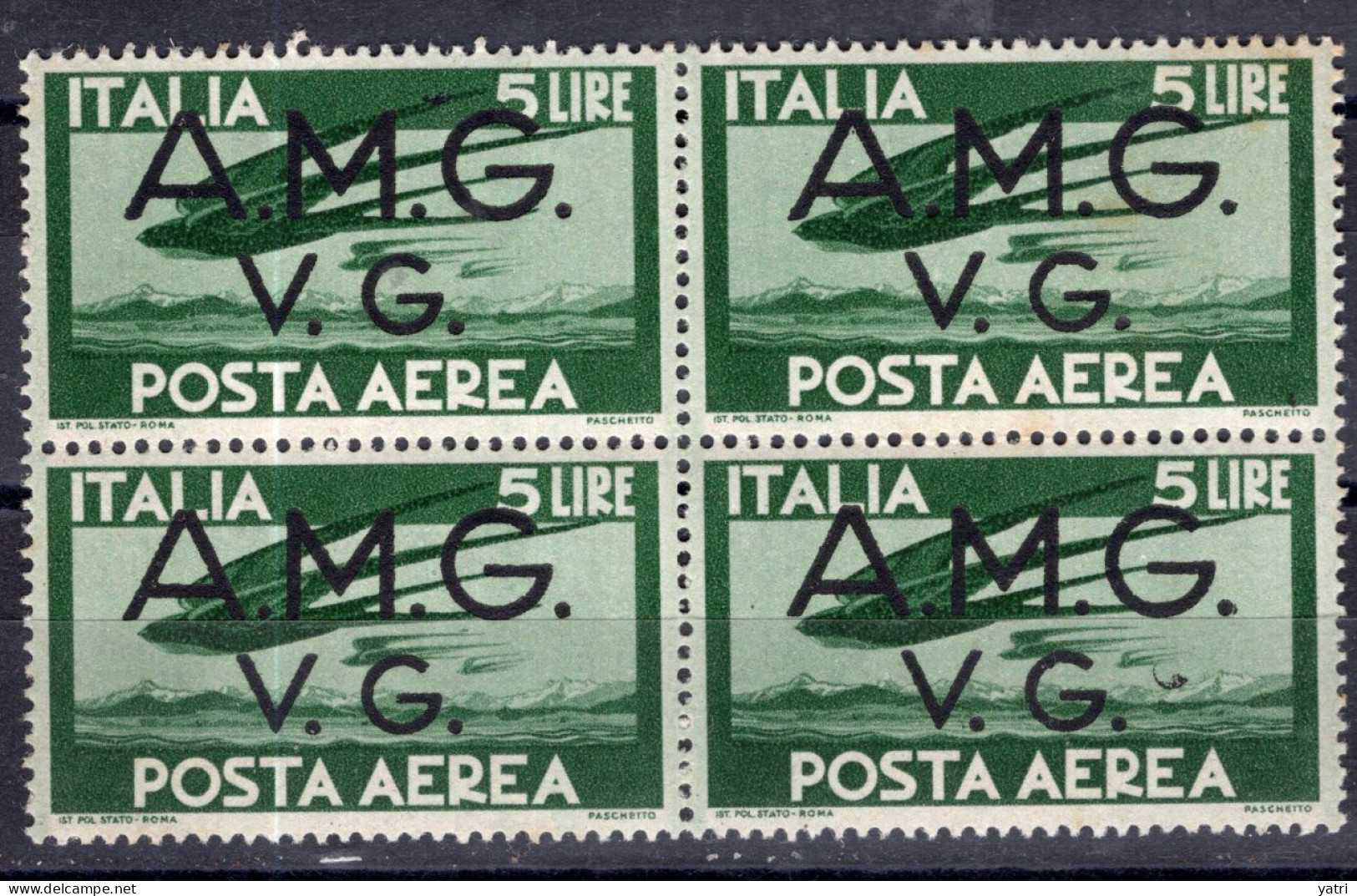 Venezia Giulia - Posta Aerea, 5 Lire Verde Sass. 4 ** - Nuevos