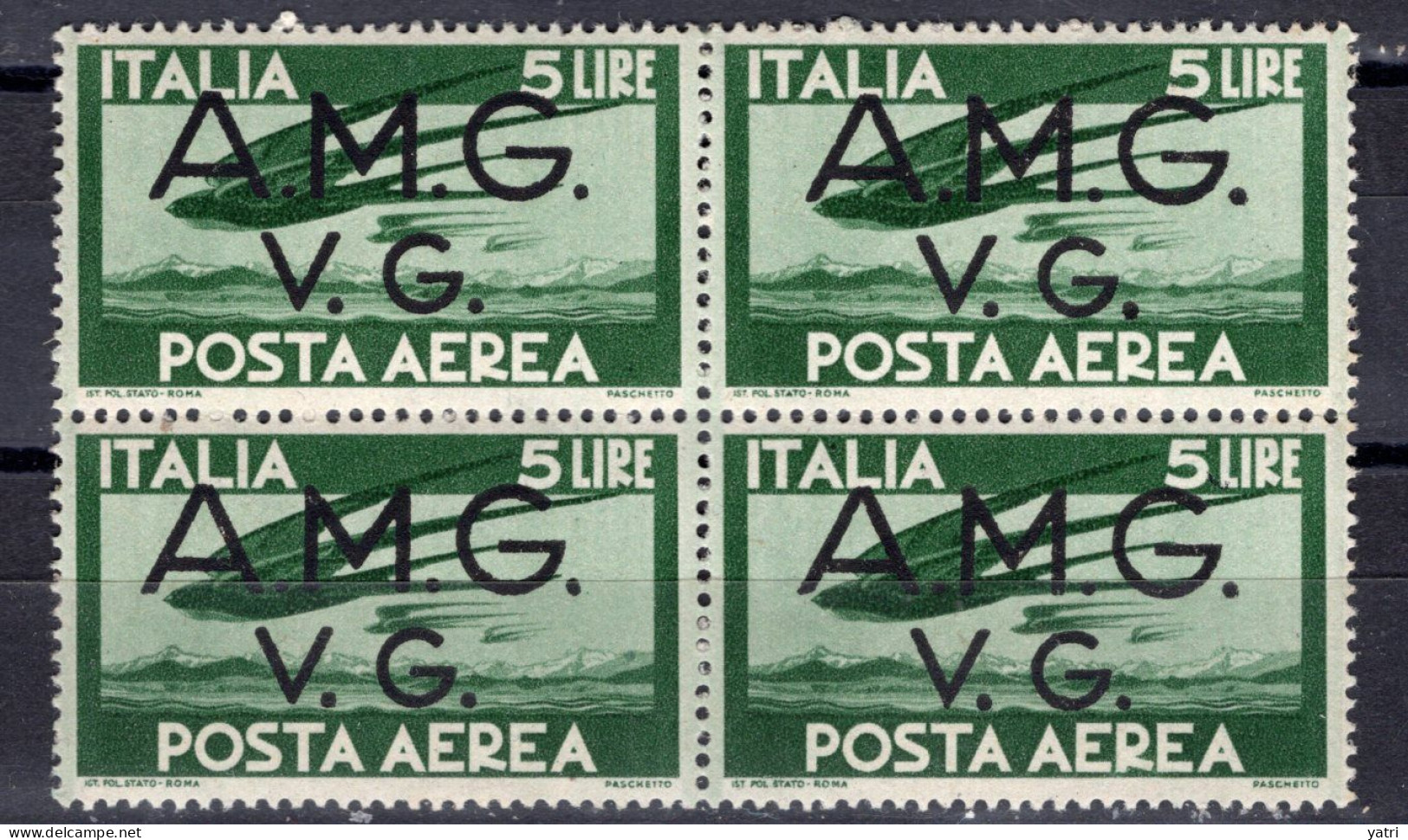 Venezia Giulia - Posta Aerea, 5 Lire Verde Sass. 4 ** - Nuovi