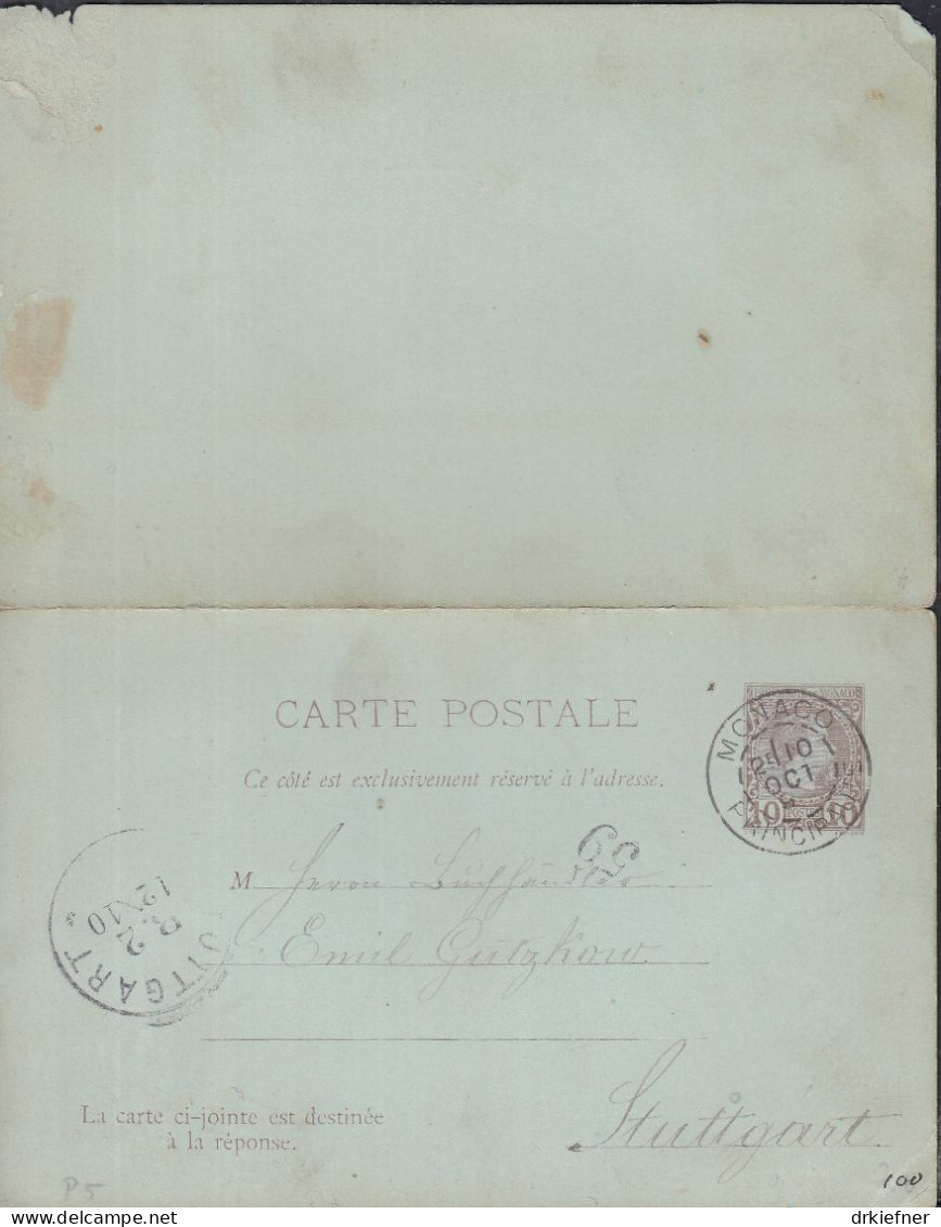 MONACO P 5 F/A, Gestempelt; 10.OCT 189? 1896, Fürst Charles III., 1891 - Postwaardestukken