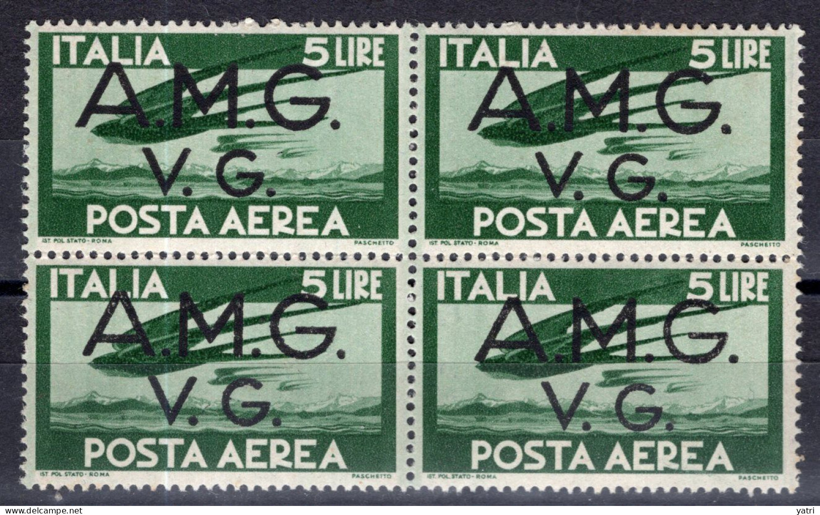 Venezia Giulia - Posta Aerea, 5 Lire Verde Sass. 4 ** - Neufs