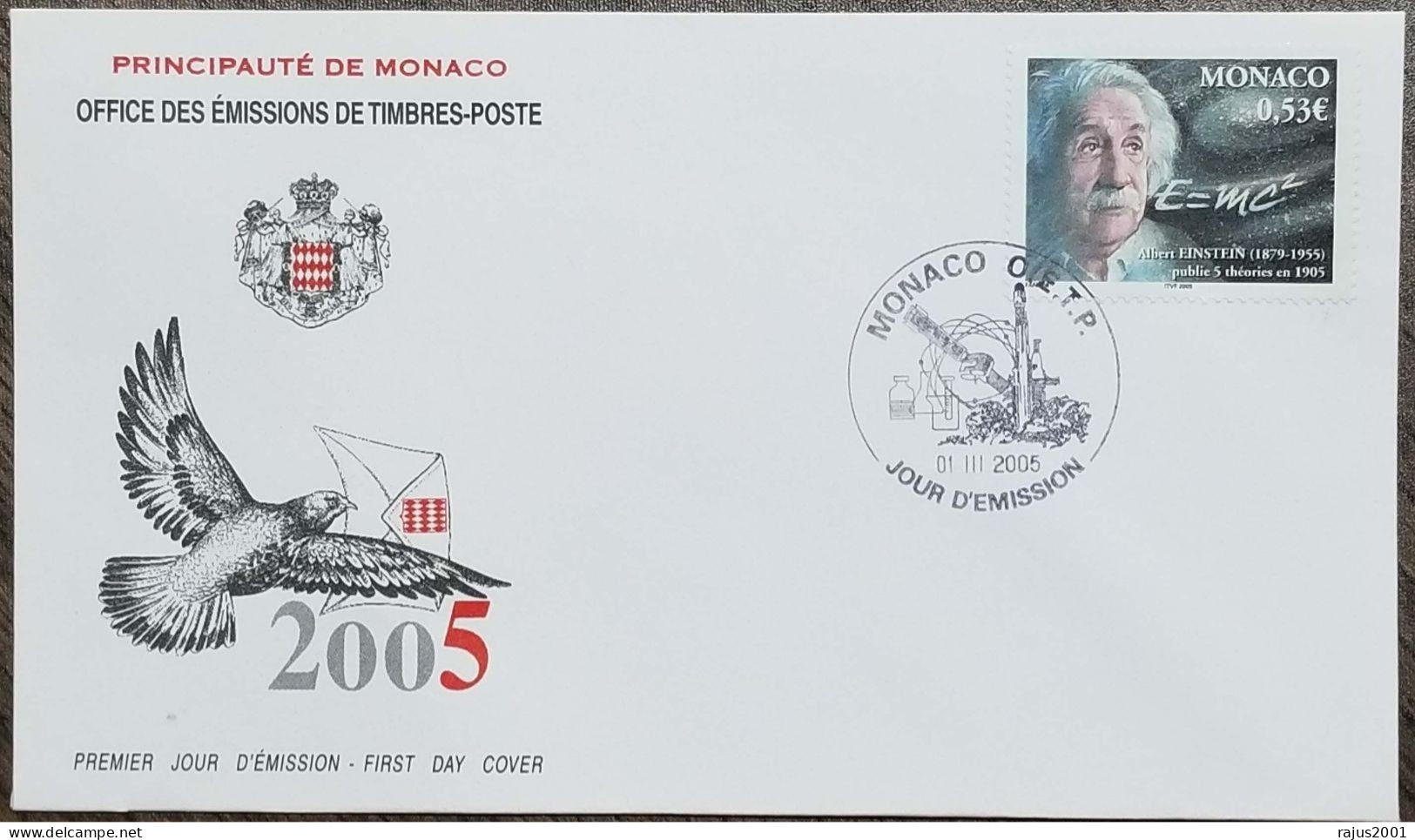 Albert Einstein, Einstein's Theory Of Relativity, Mathematics Formula, Physics, Science, Nobel Prize, Judaica Monaco FDC - Albert Einstein