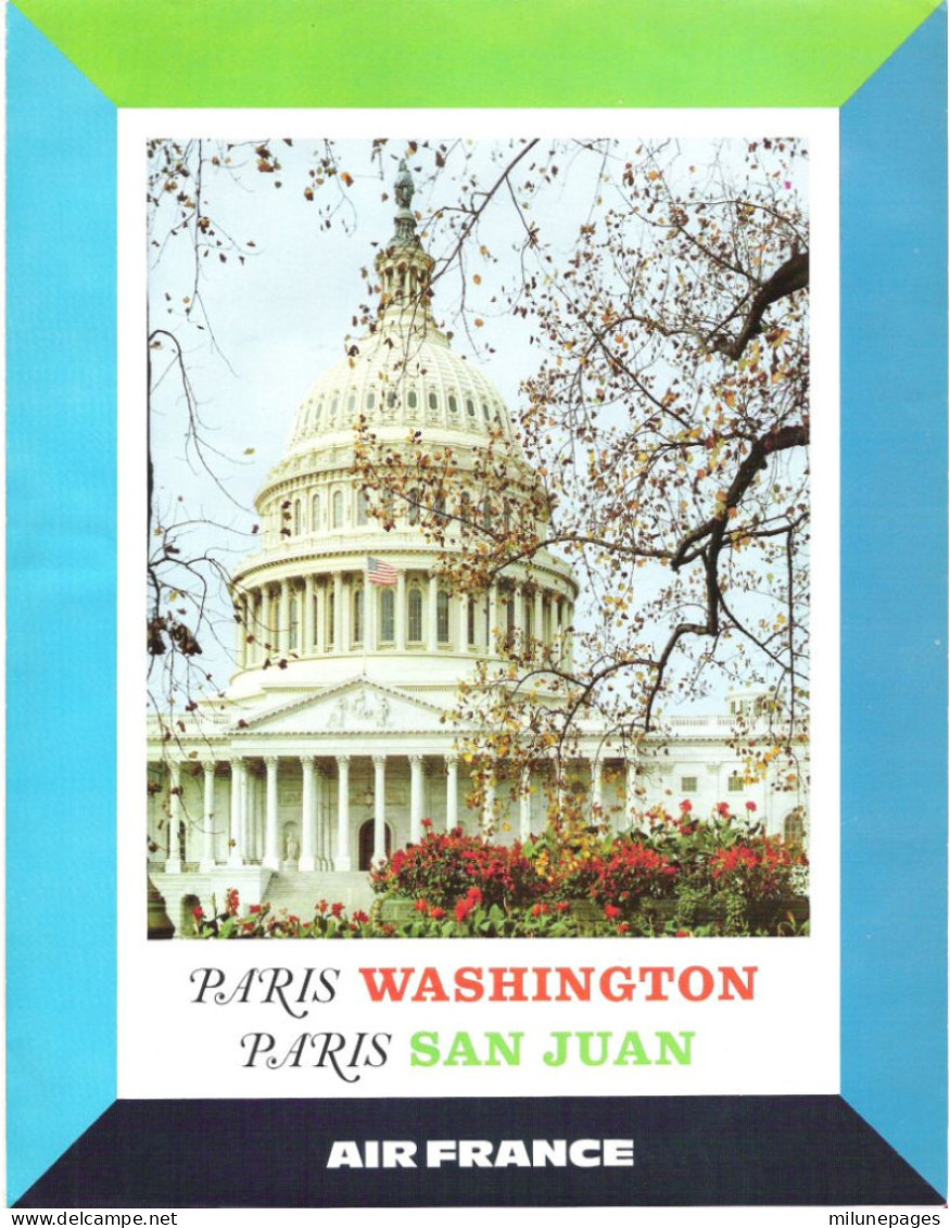 Nouvelles Escales 1964 Air France En Boeing Washington Et San Juan Avec Horaires Et Tarif Dépliant 2 Volets A4 - Zeitpläne