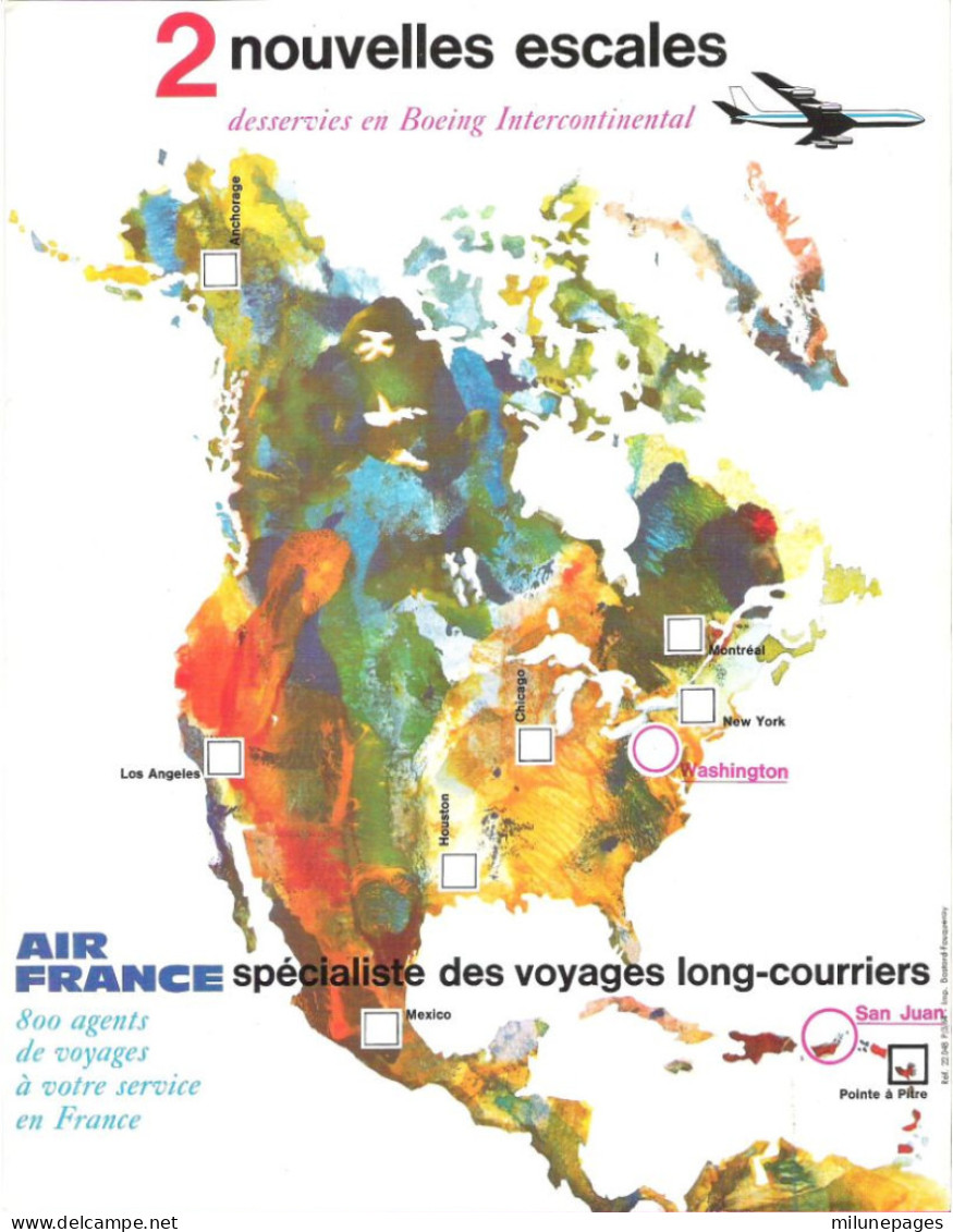 Nouvelles Escales 1964 Air France En Boeing Washington Et San Juan Avec Horaires Et Tarif Dépliant 2 Volets A4 - Timetables